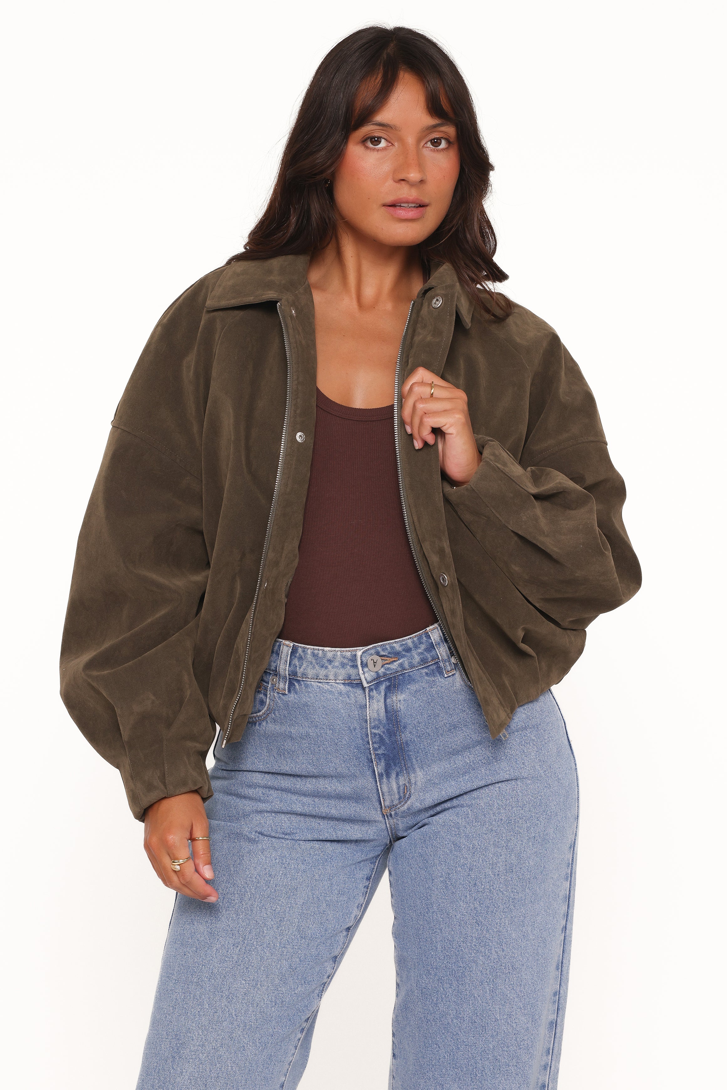 OUTERWEAR Jensen Faux Suede Bomber Jacket - Olive