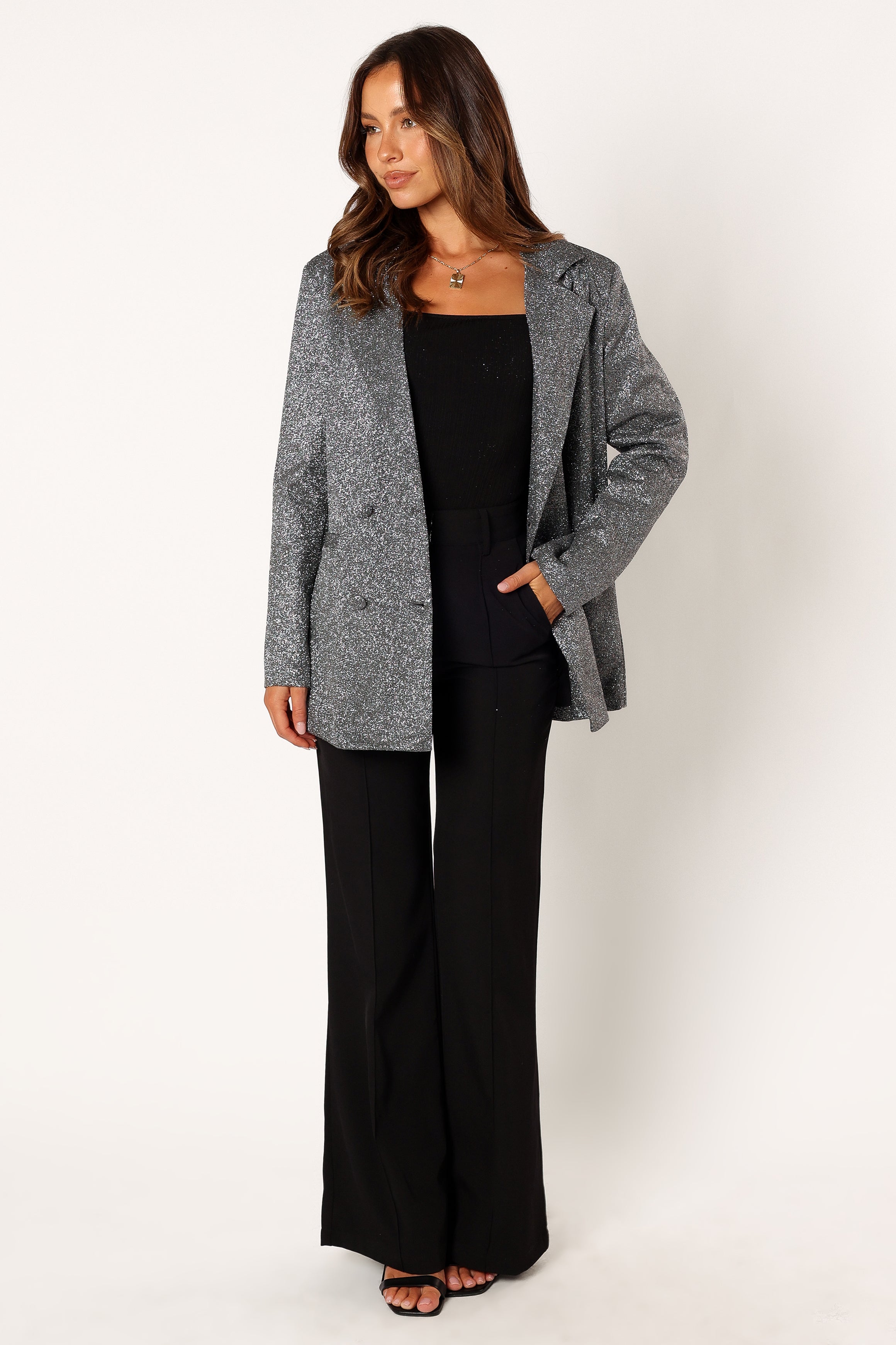 OUTERWEAR @Kaliyah Shimmer Blazer - Black