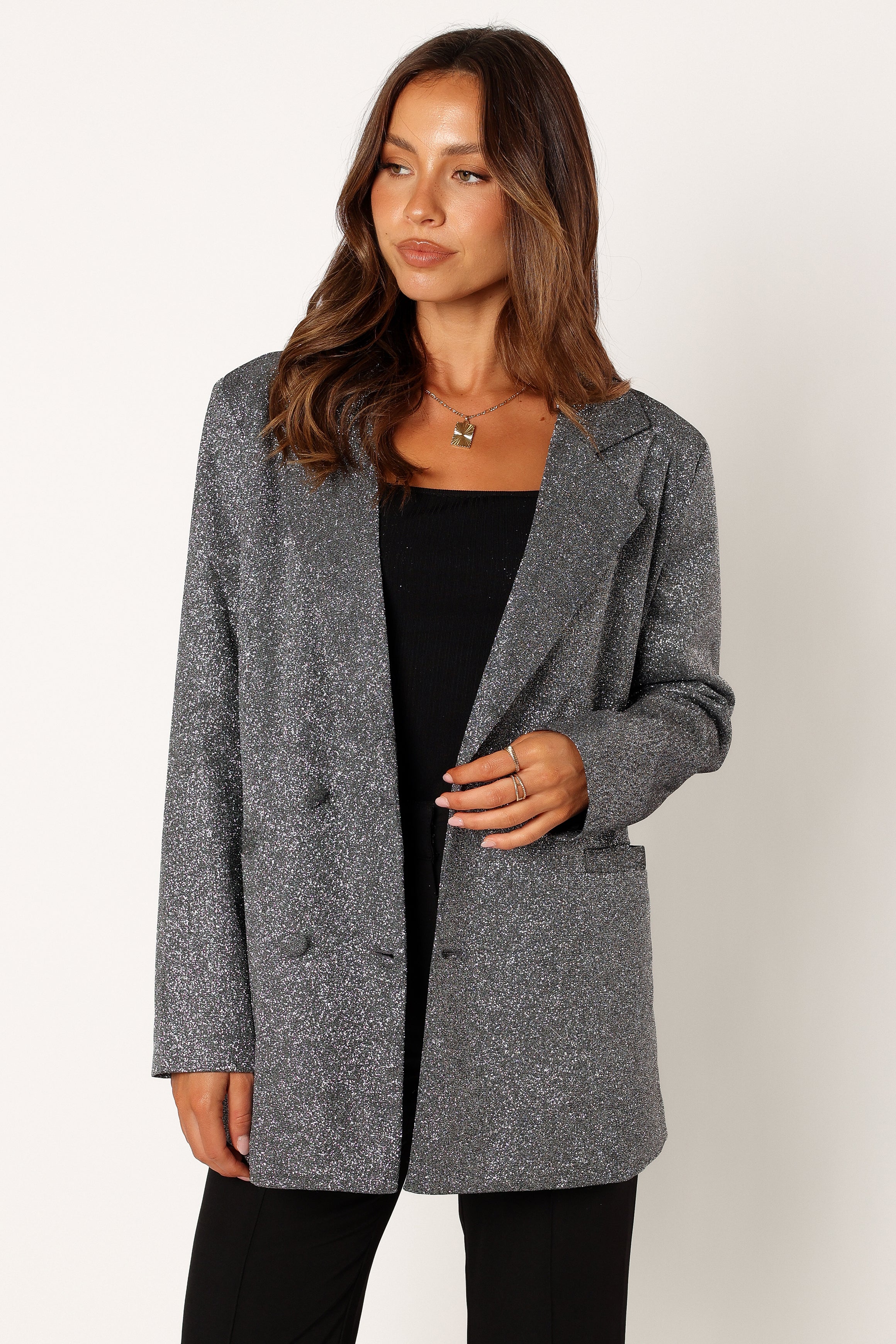 OUTERWEAR @Kaliyah Shimmer Blazer - Black