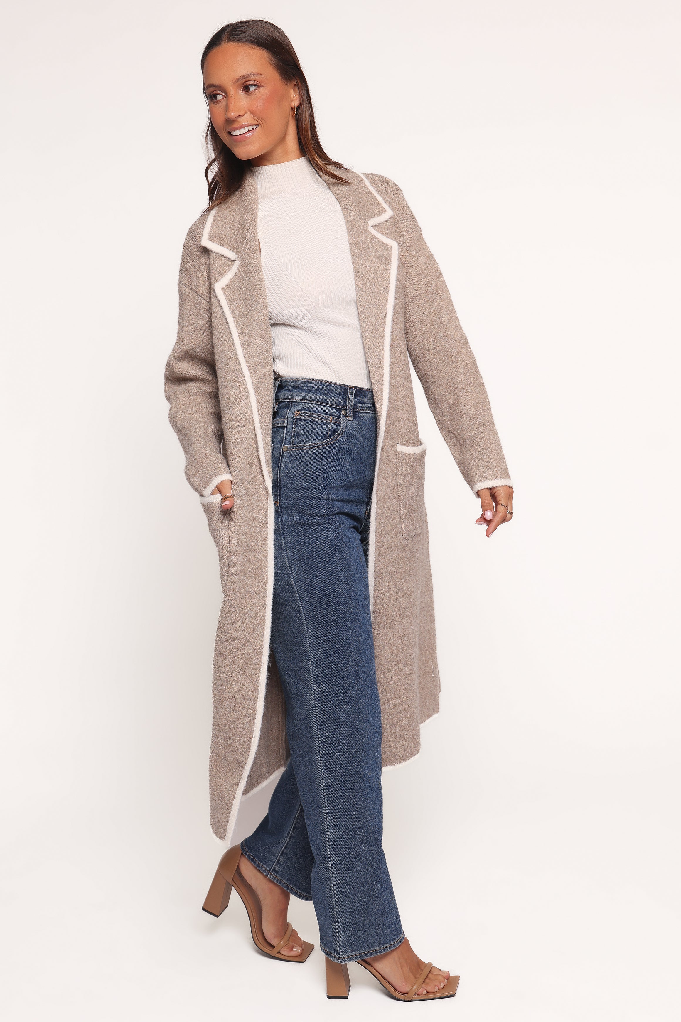 OUTERWEAR Katia Contrast Trim Coatigan - Beige