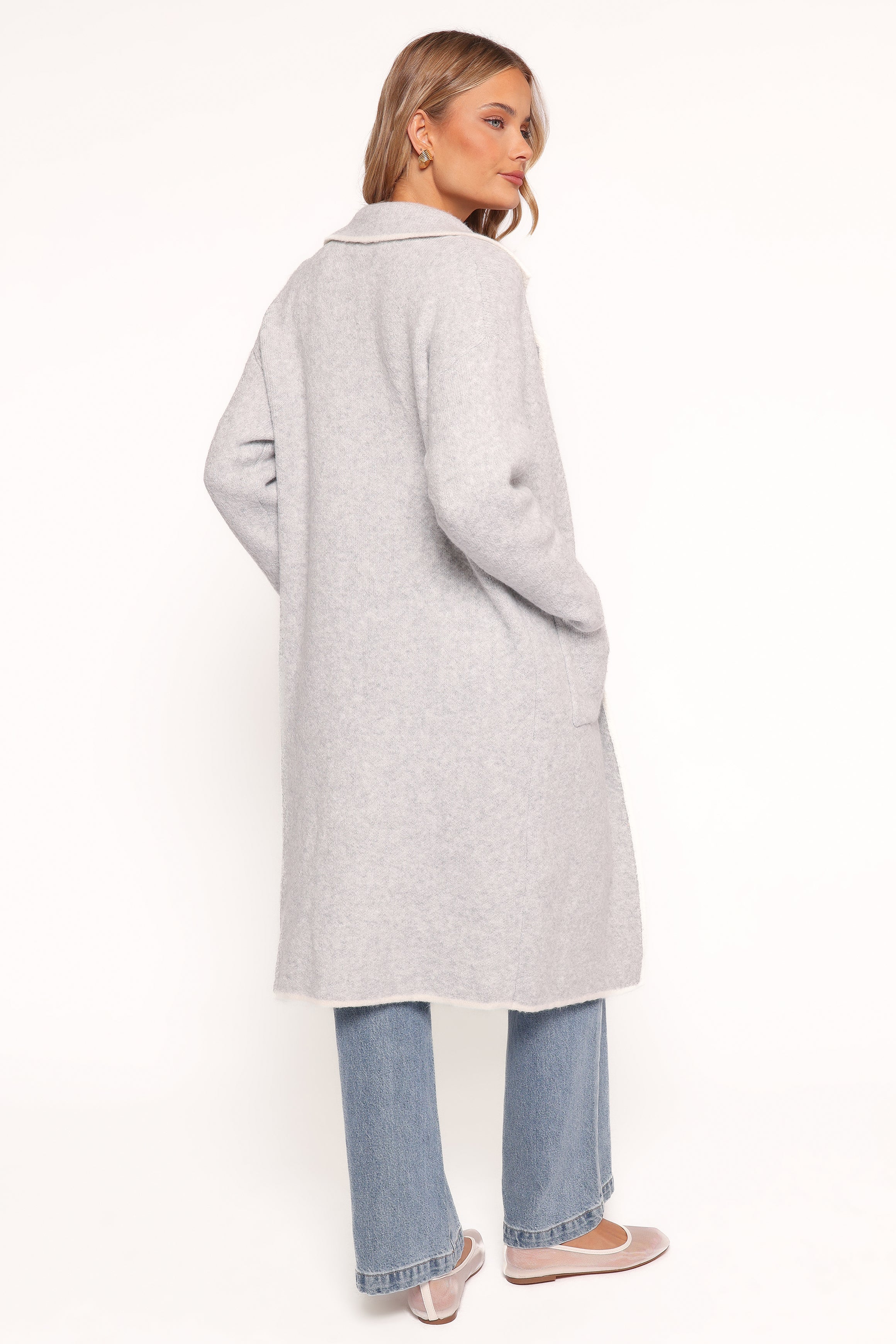 OUTERWEAR Katia Contrast Trim Coatigan - Light Grey