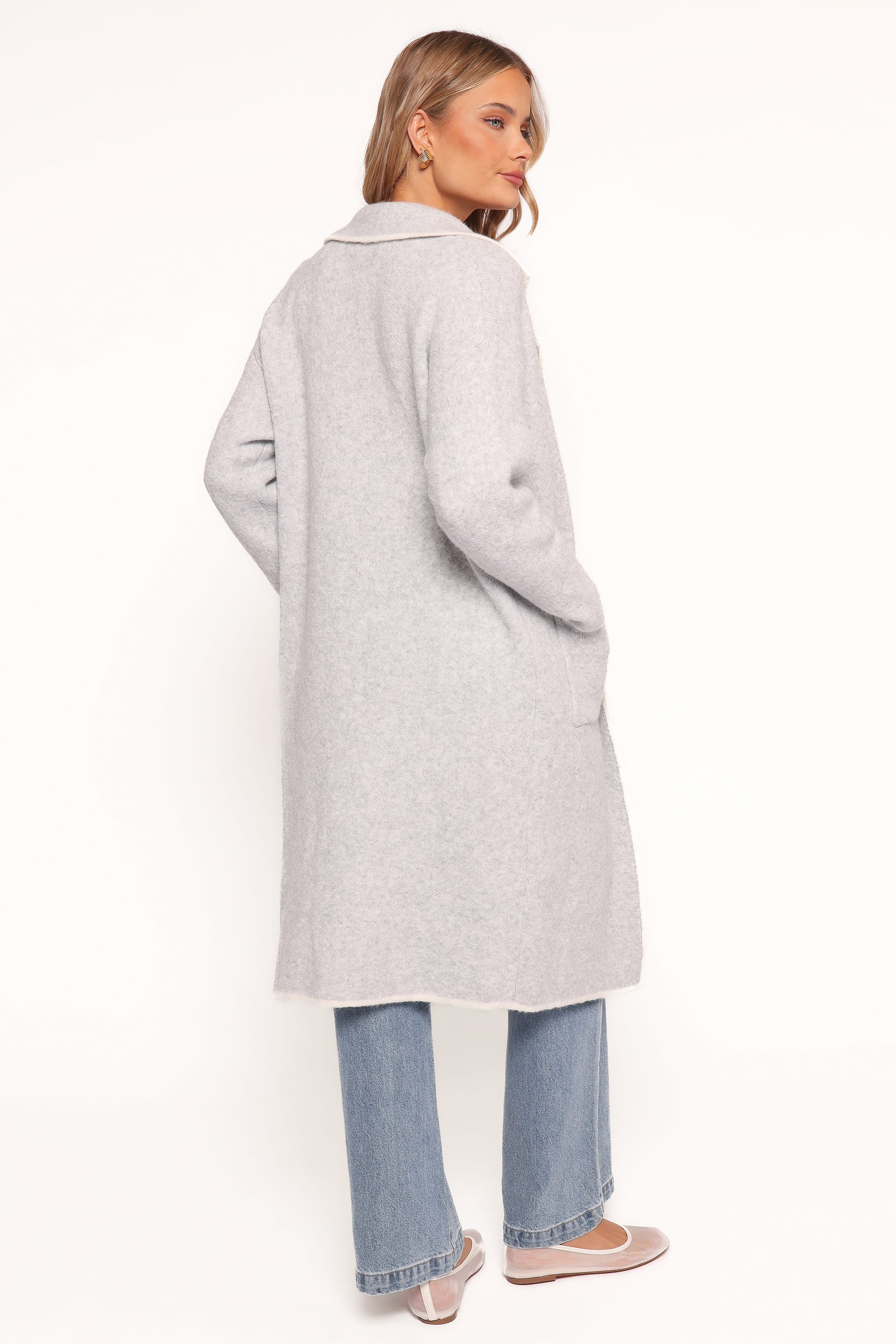 OUTERWEAR Katia Contrast Trim Coatigan - Light Grey