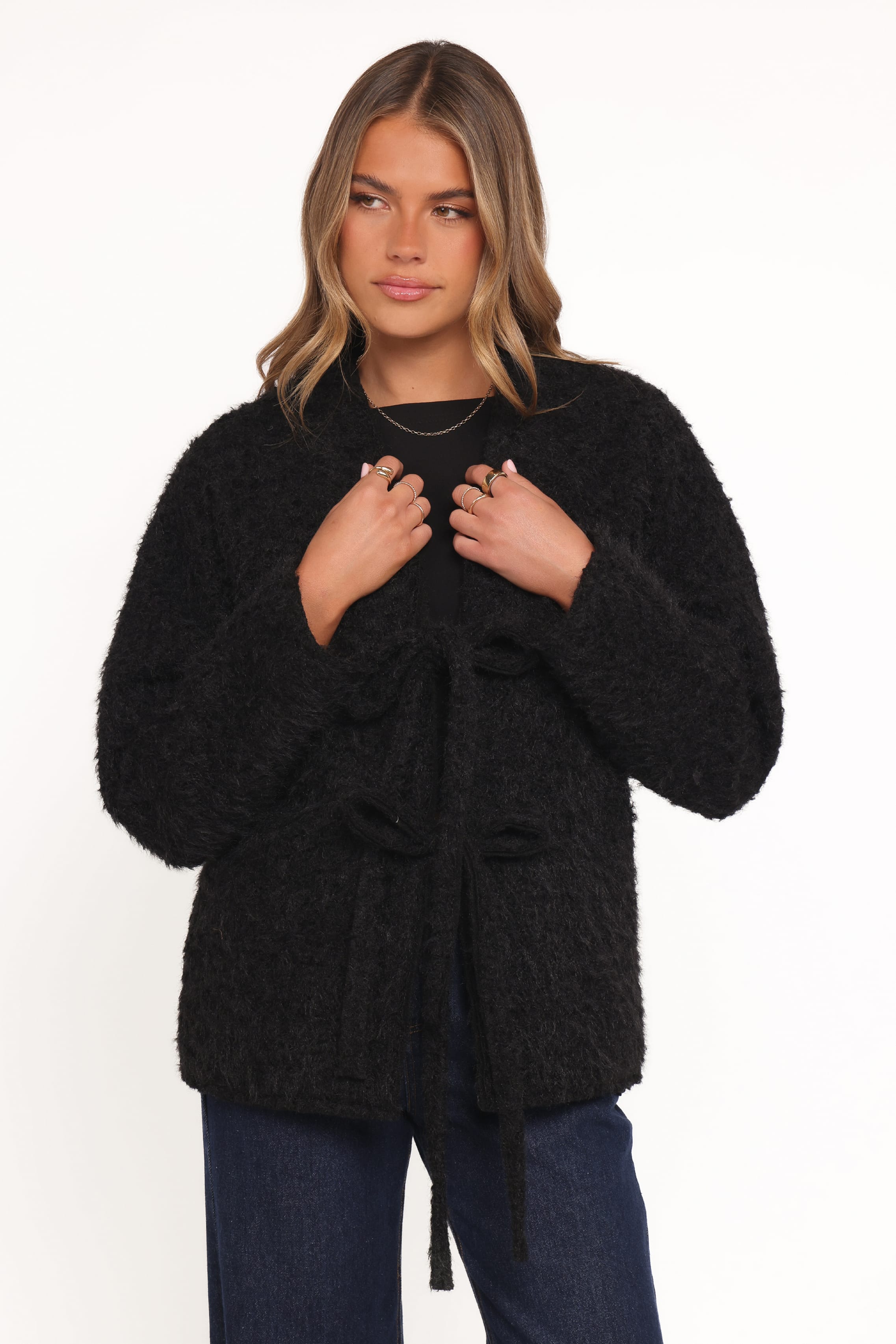 OUTERWEAR Kimmy Bow Oversized Cardigan - Black