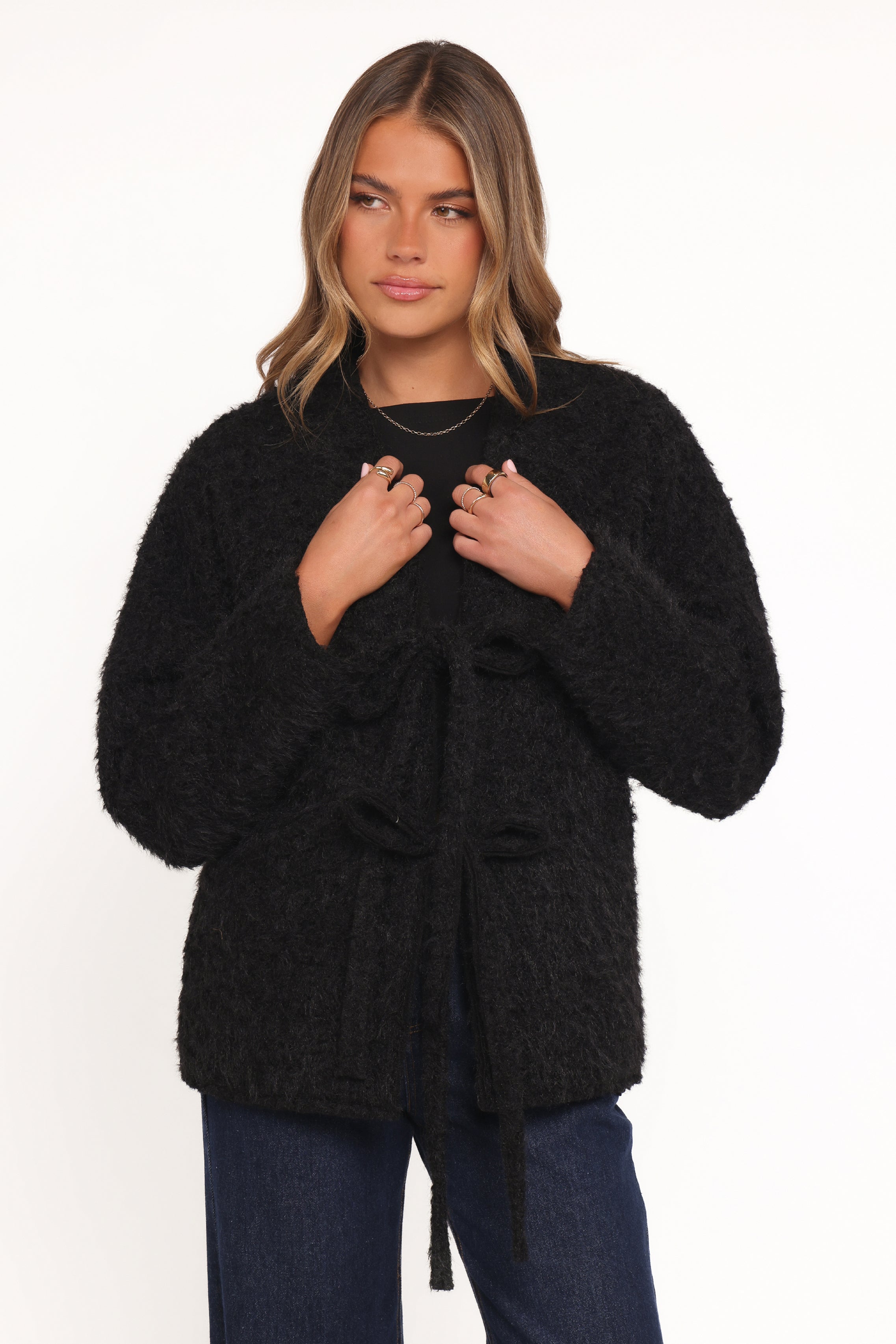 OUTERWEAR Kimmy Bow Oversized Cardigan - Black