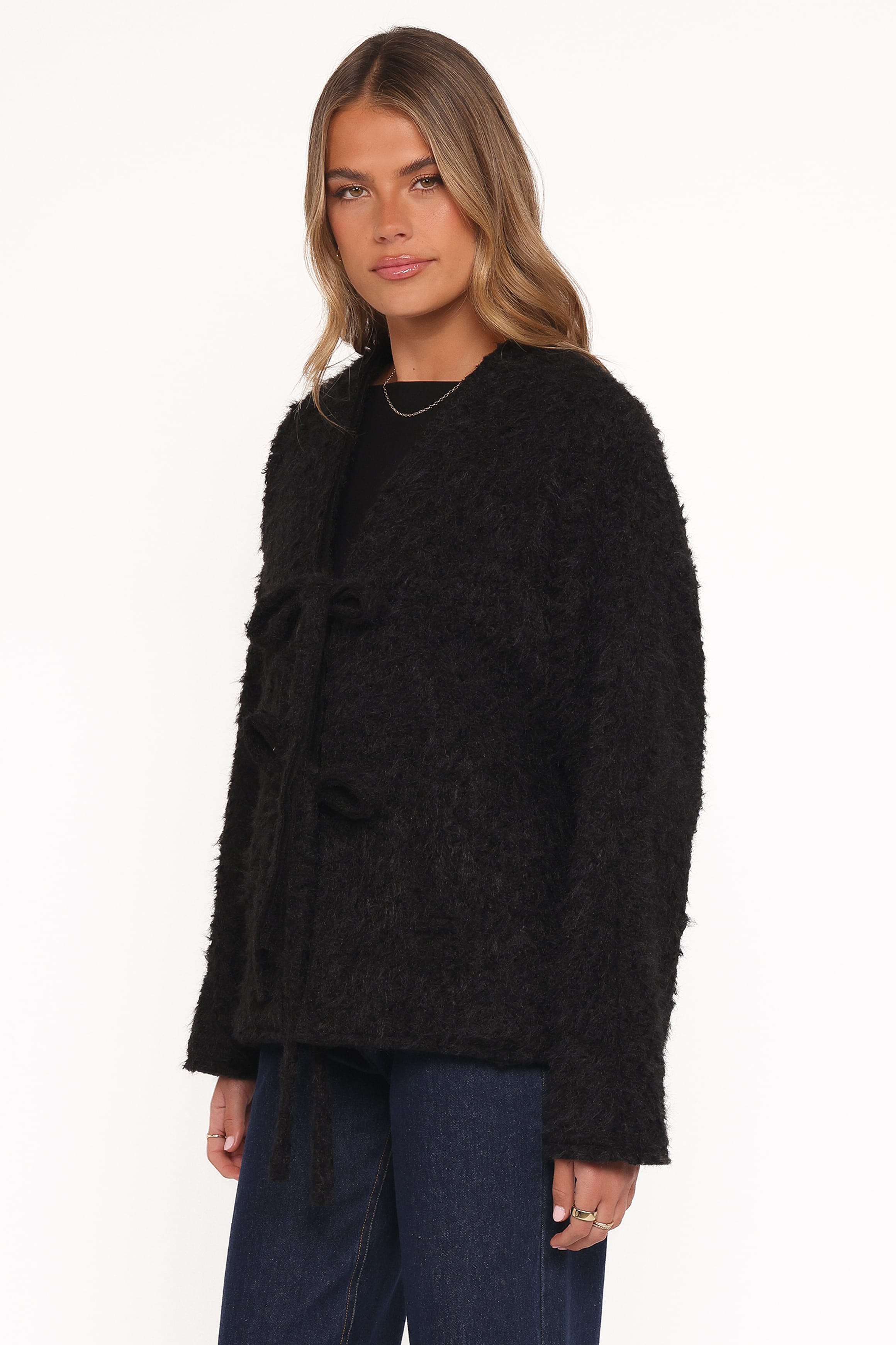 OUTERWEAR Kimmy Bow Oversized Cardigan - Black
