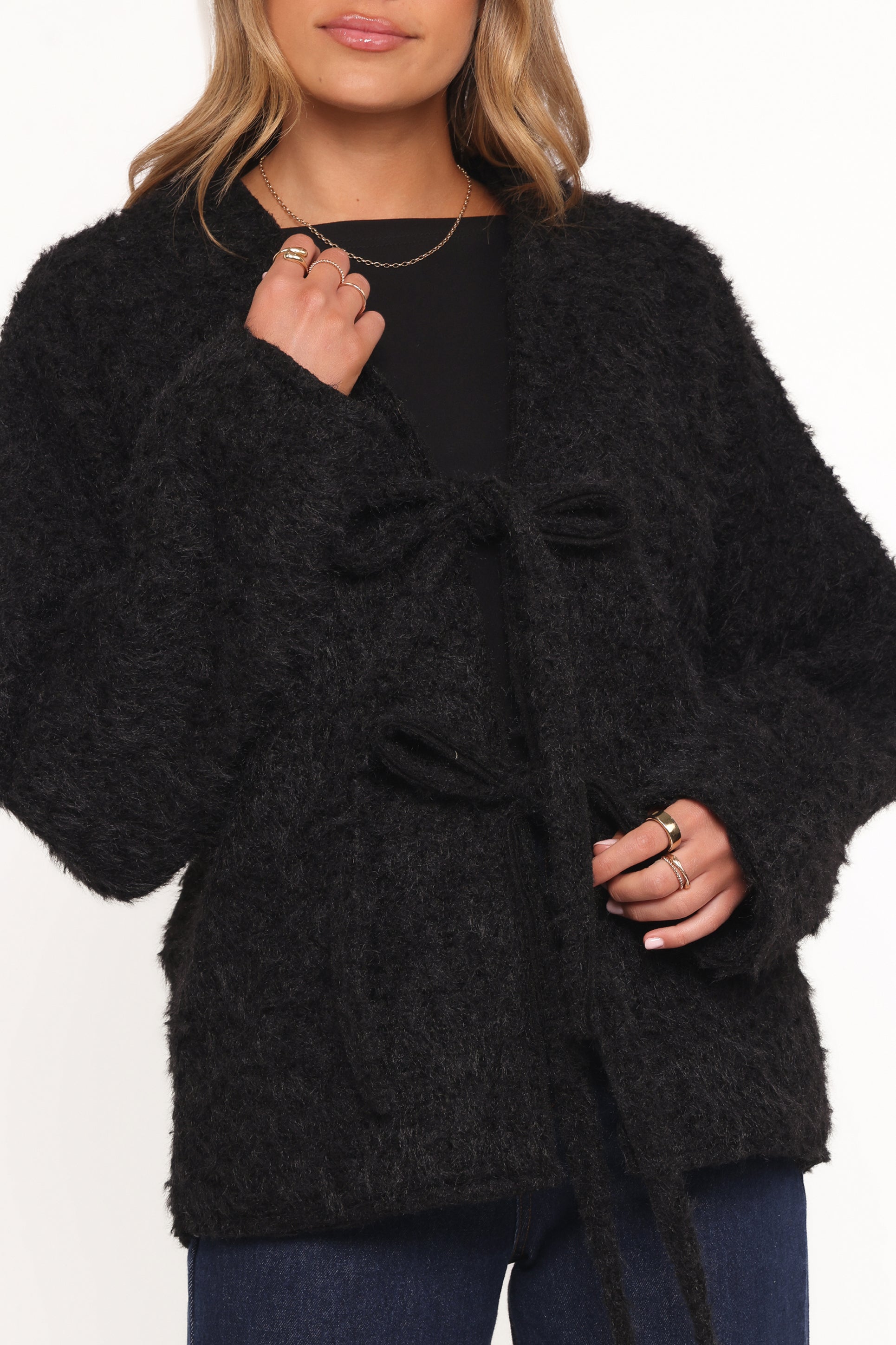 OUTERWEAR Kimmy Bow Oversized Cardigan - Black