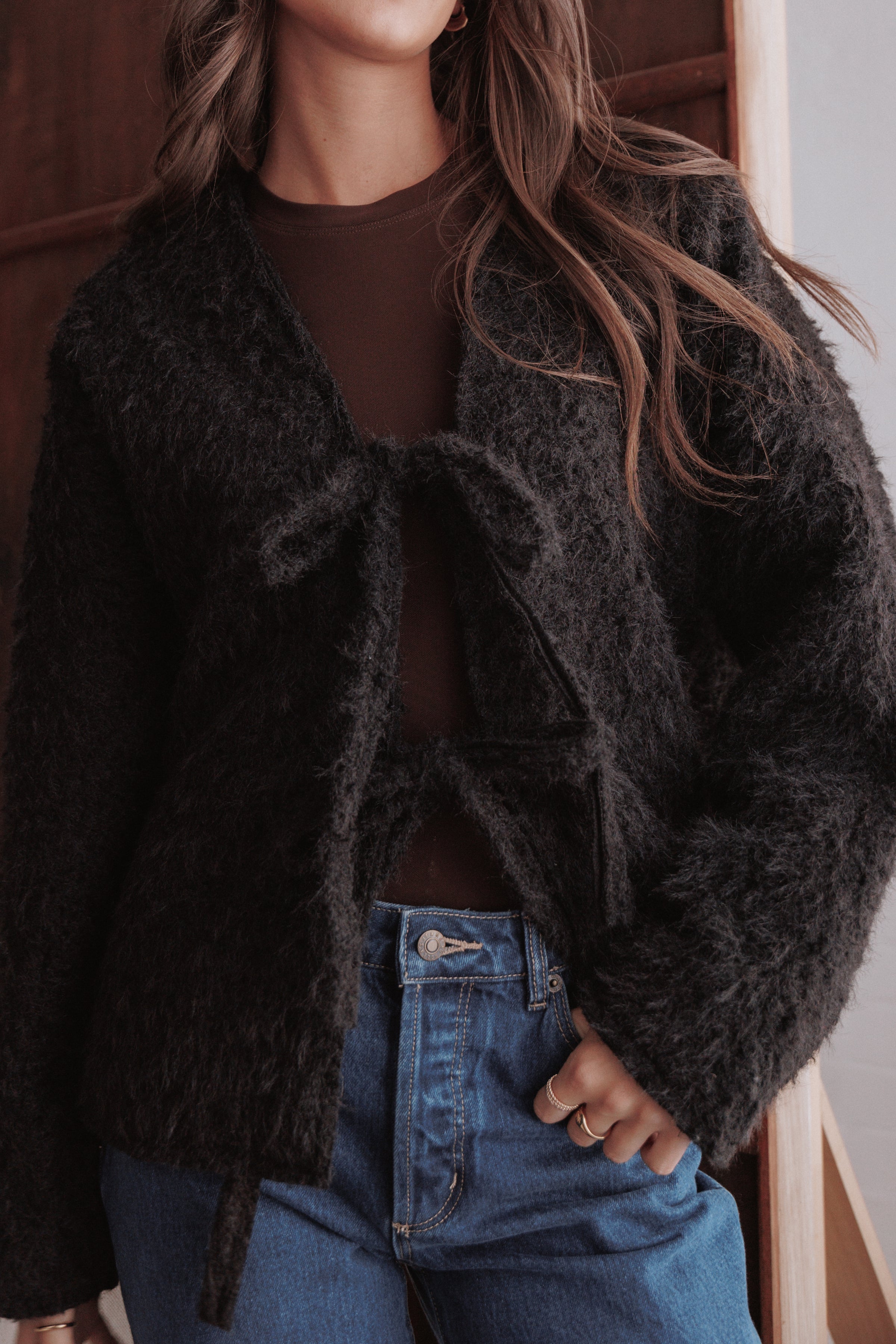 OUTERWEAR Kimmy Bow Oversized Cardigan - Black