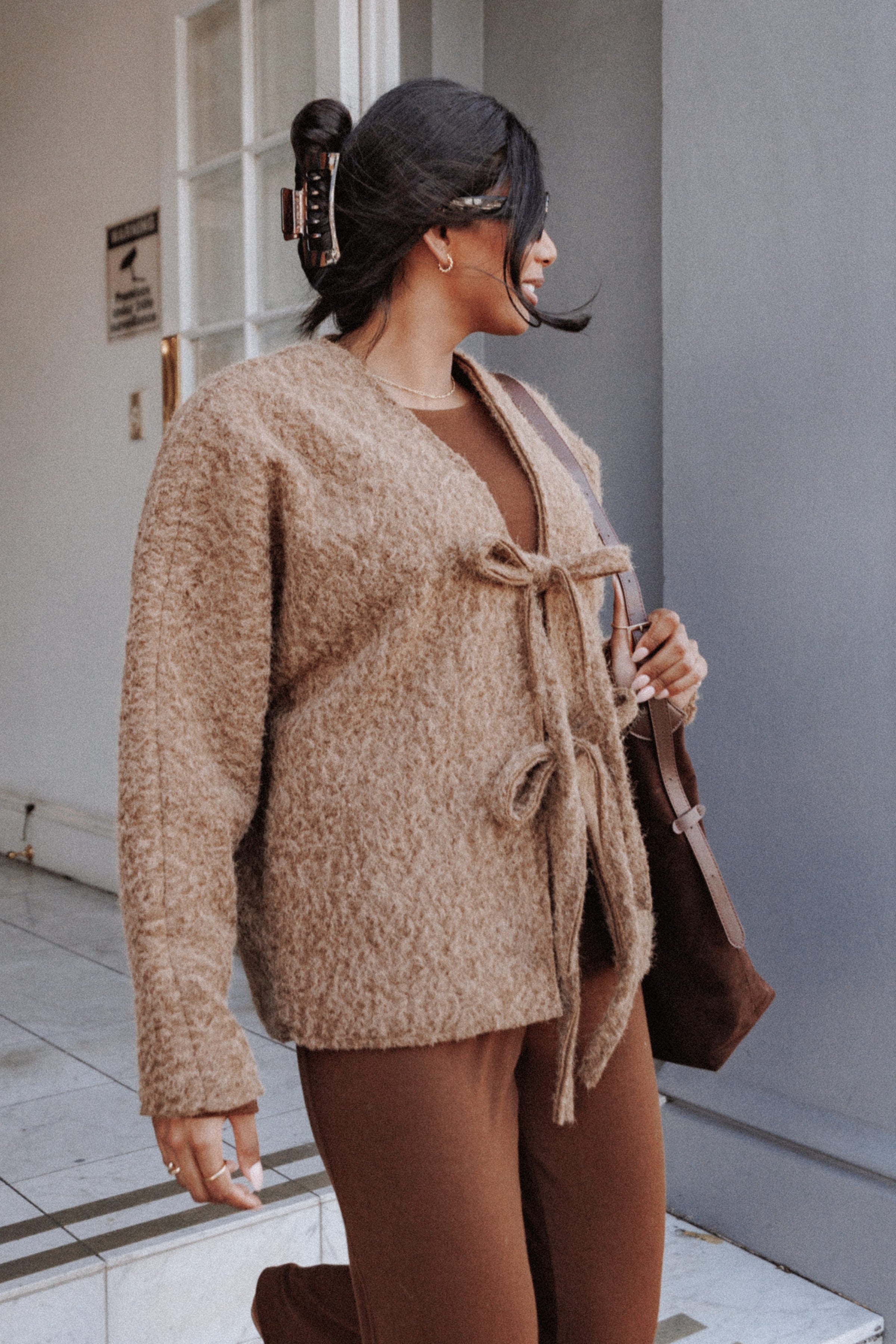 OUTERWEAR Kimmy Bow Oversized Cardigan - Moss