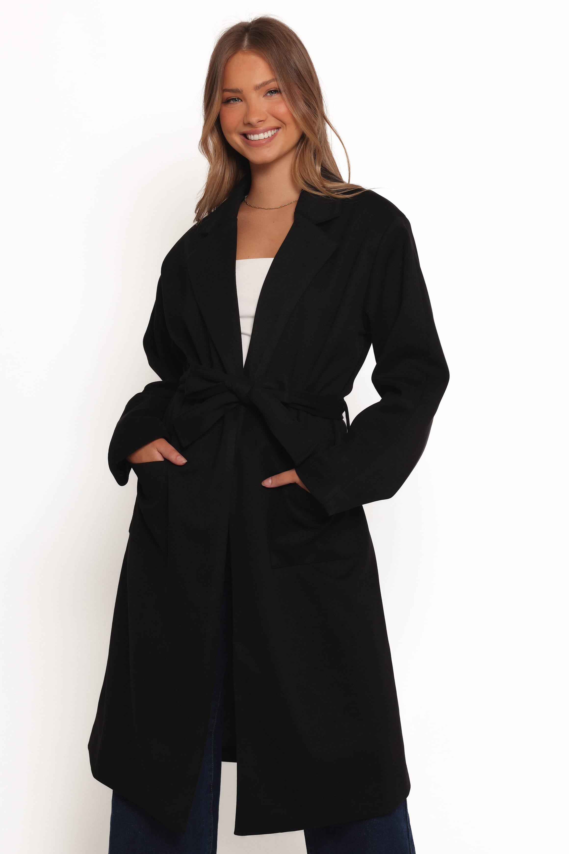 OUTERWEAR Kloss Tie Front Long Coat - Black