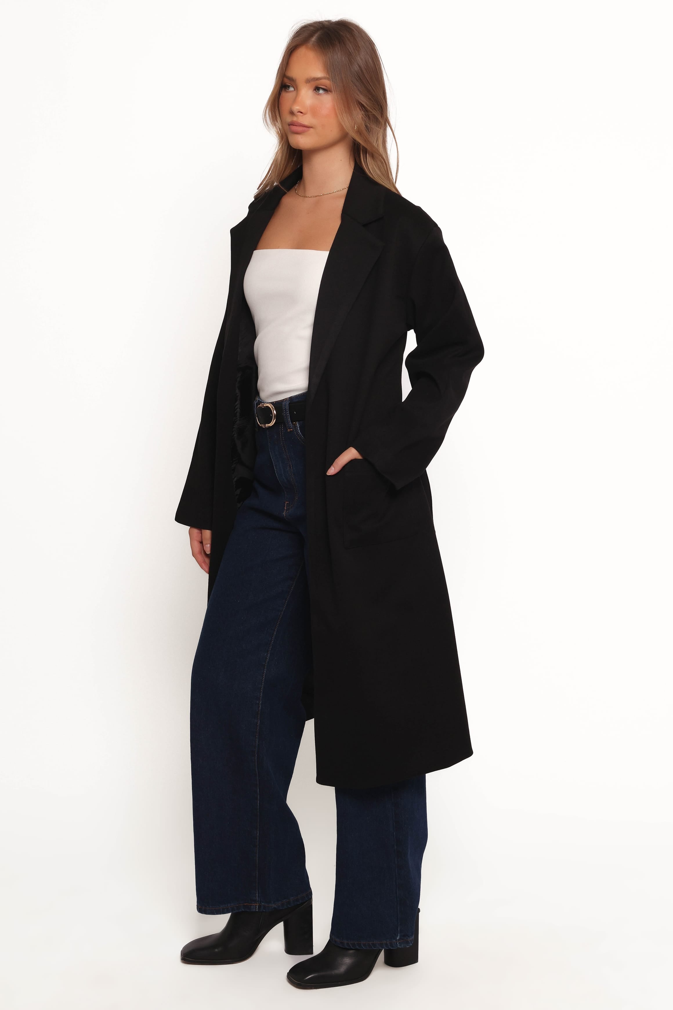 OUTERWEAR Kloss Tie Front Long Coat - Black