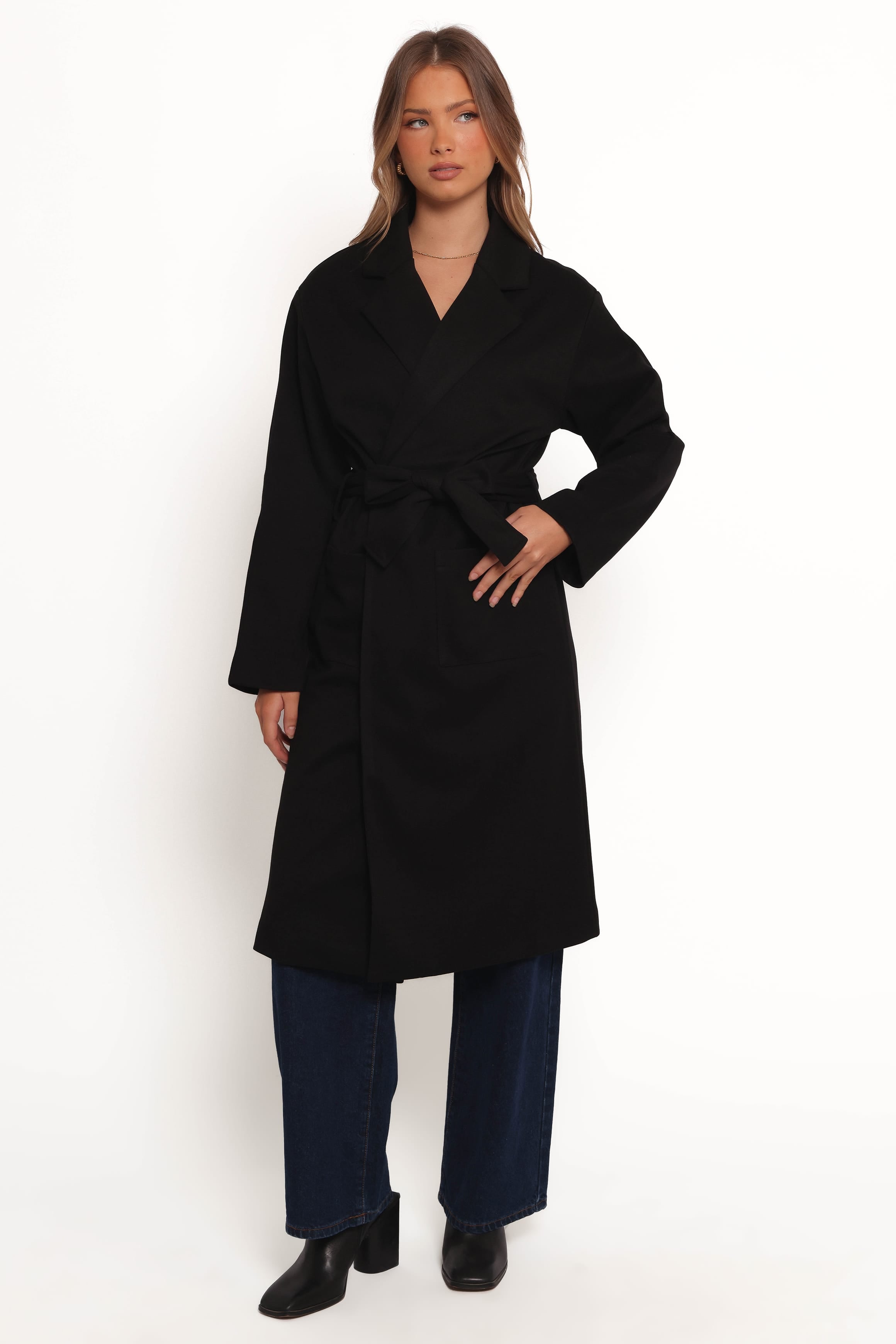 OUTERWEAR Kloss Tie Front Long Coat - Black
