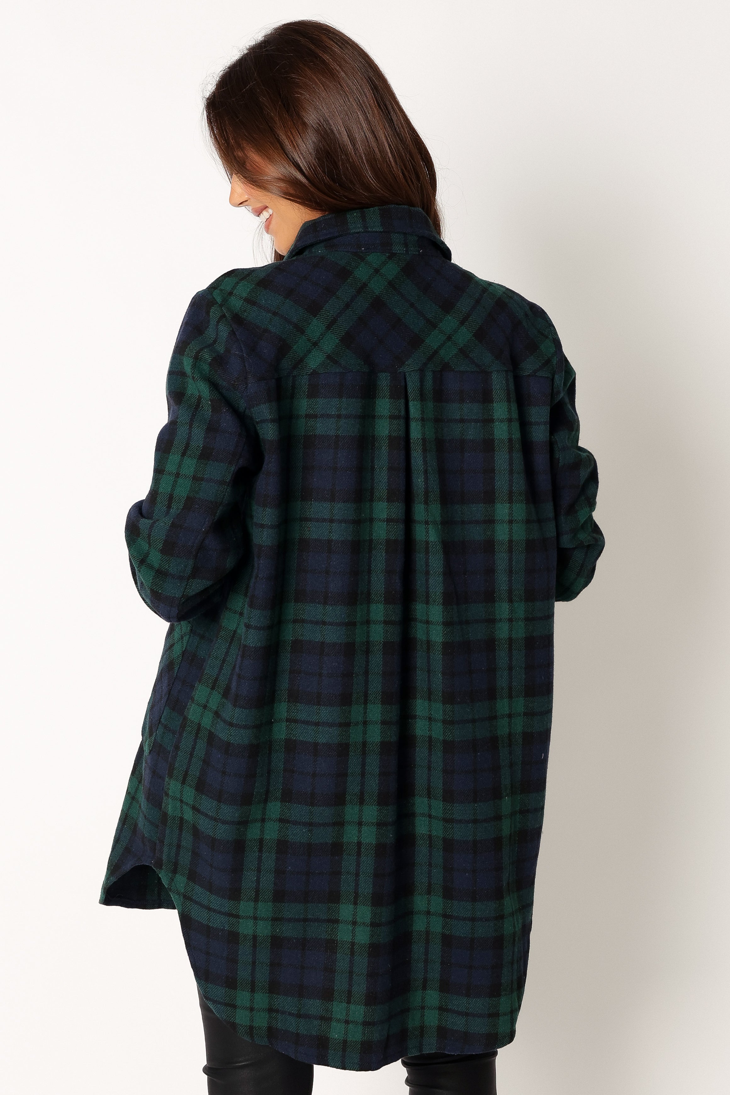 OUTERWEAR @Lilith Plaid Shacket - Hunter Green