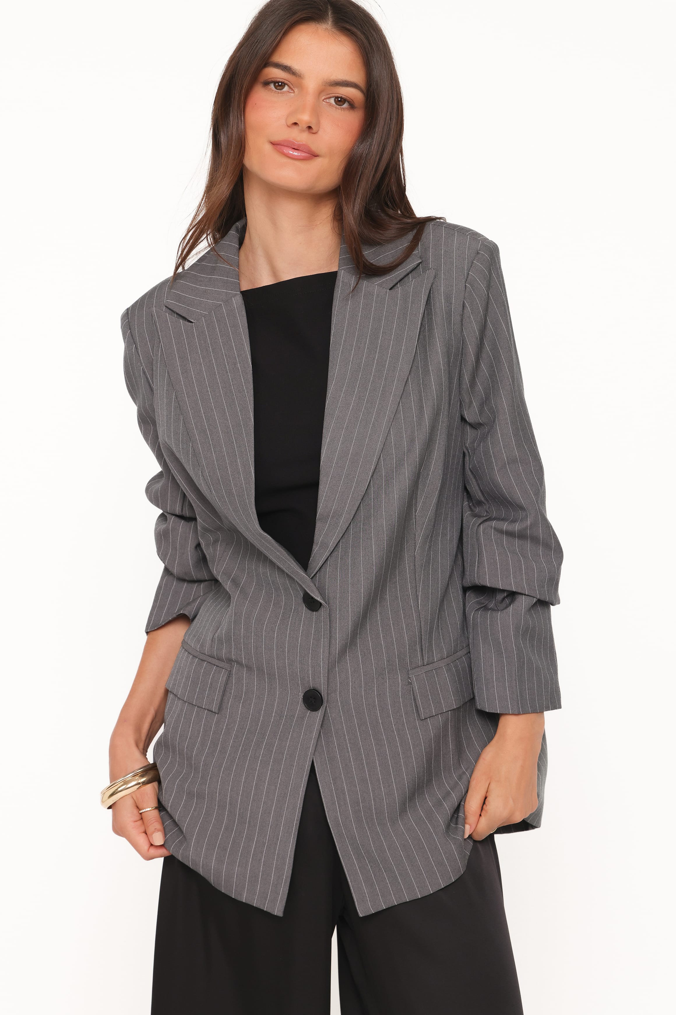 OUTERWEAR Livia Striped Blazer - Charcoal
