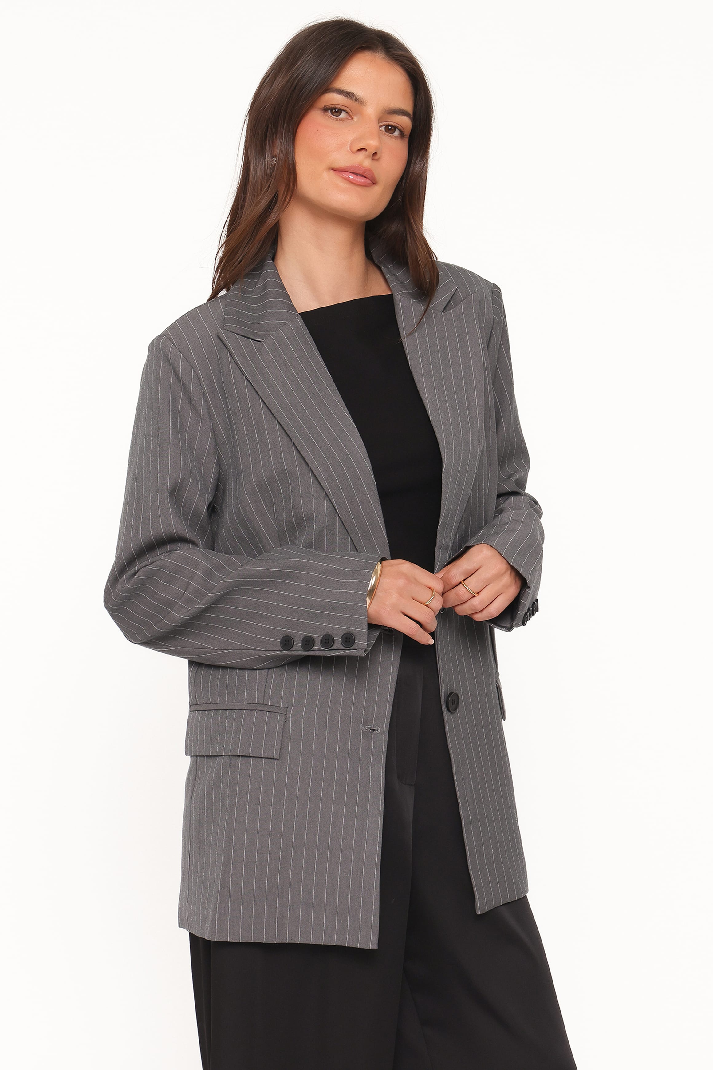 OUTERWEAR Livia Striped Blazer - Charcoal