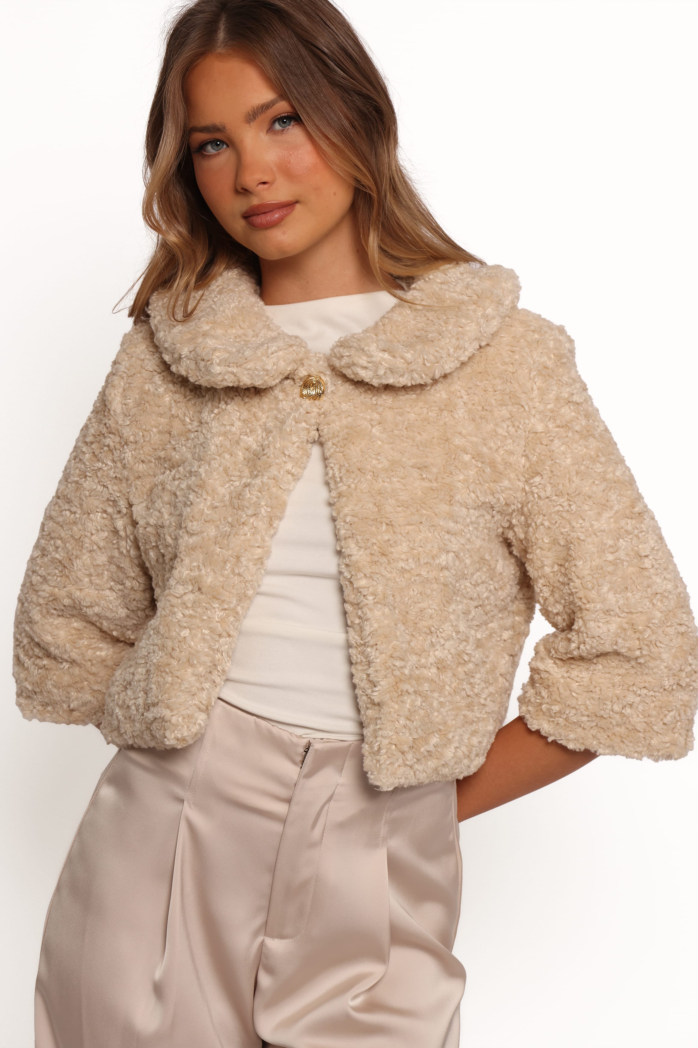 OUTERWEAR Lucie Faux Fur Crop Jacket - Cream