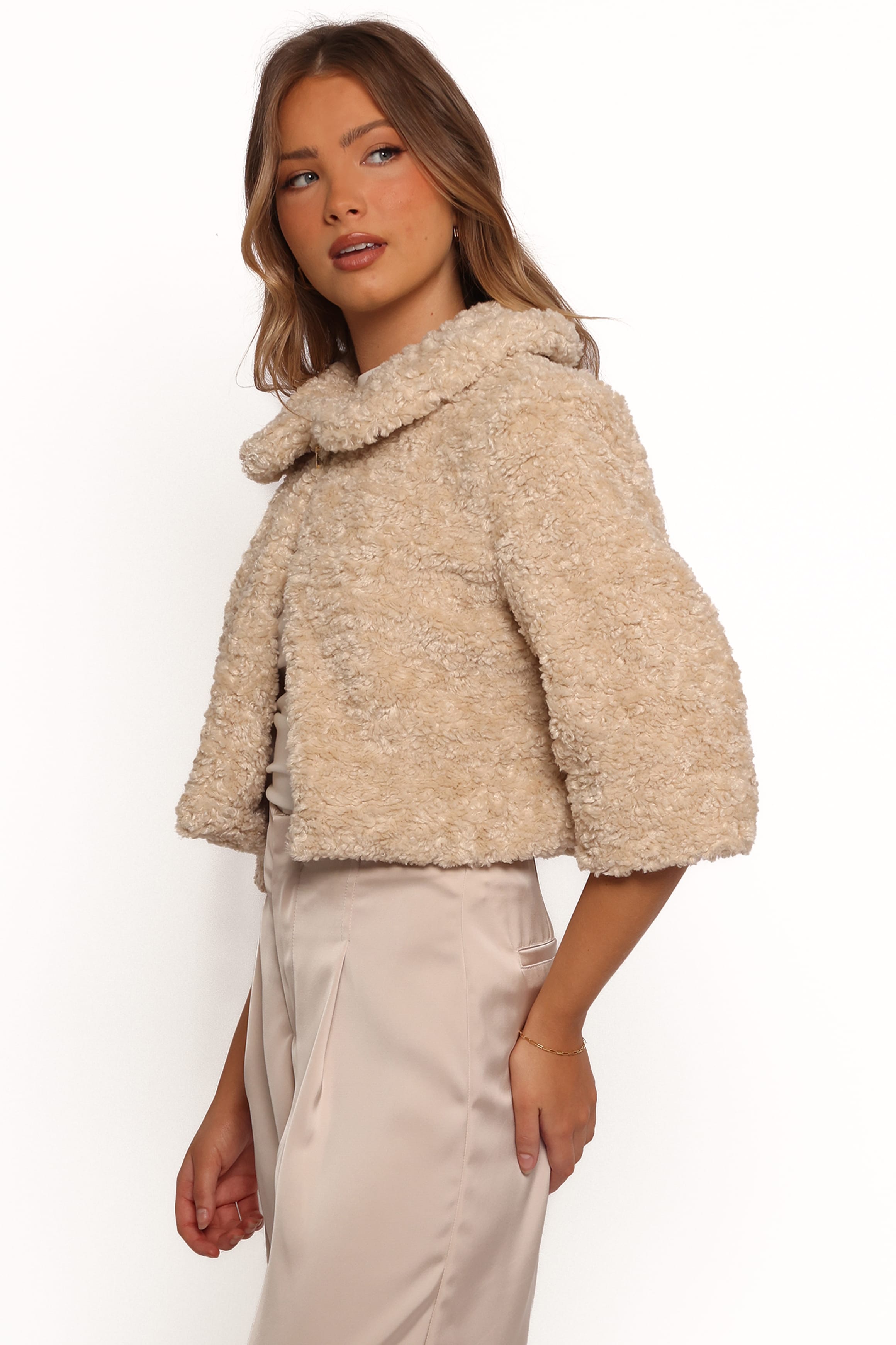 OUTERWEAR Lucie Faux Fur Crop Jacket - Cream