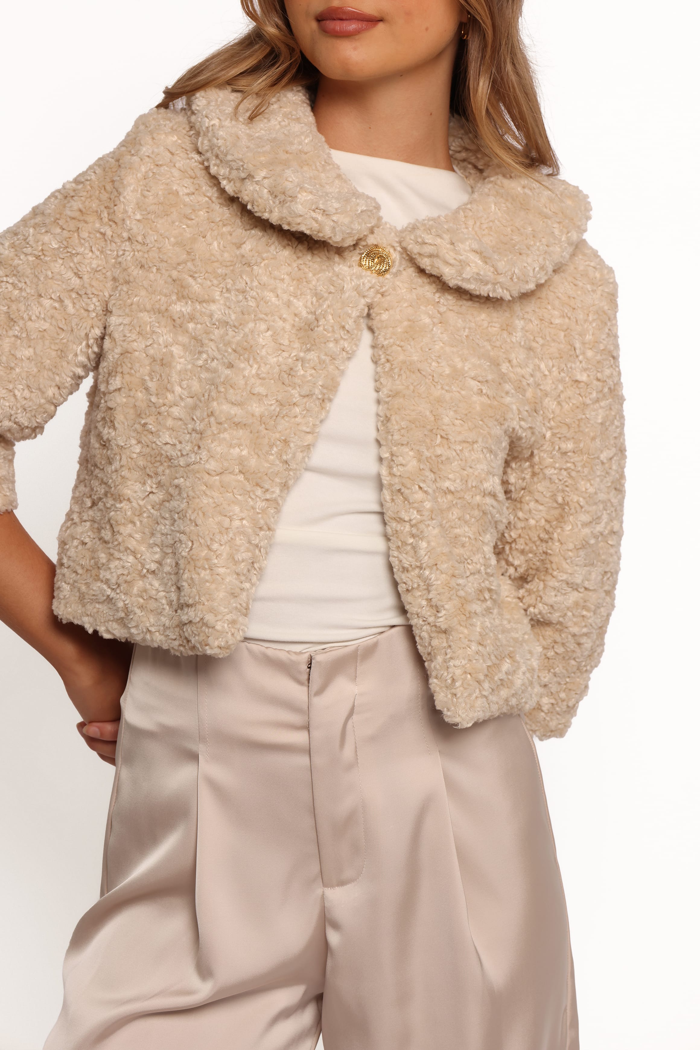 OUTERWEAR Lucie Faux Fur Crop Jacket - Cream