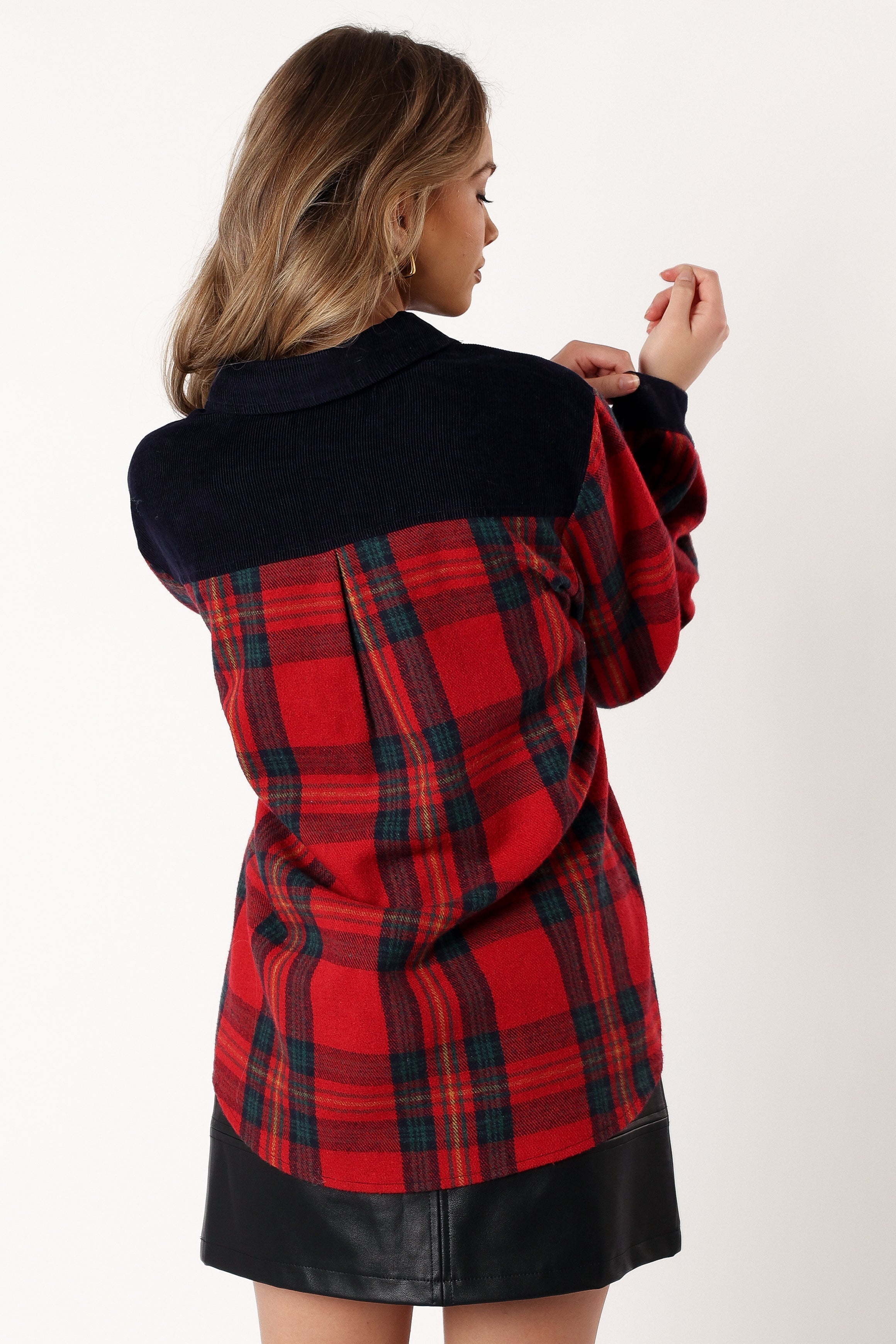 OUTERWEAR @Lucille Plaid Shacket - Red/Navy