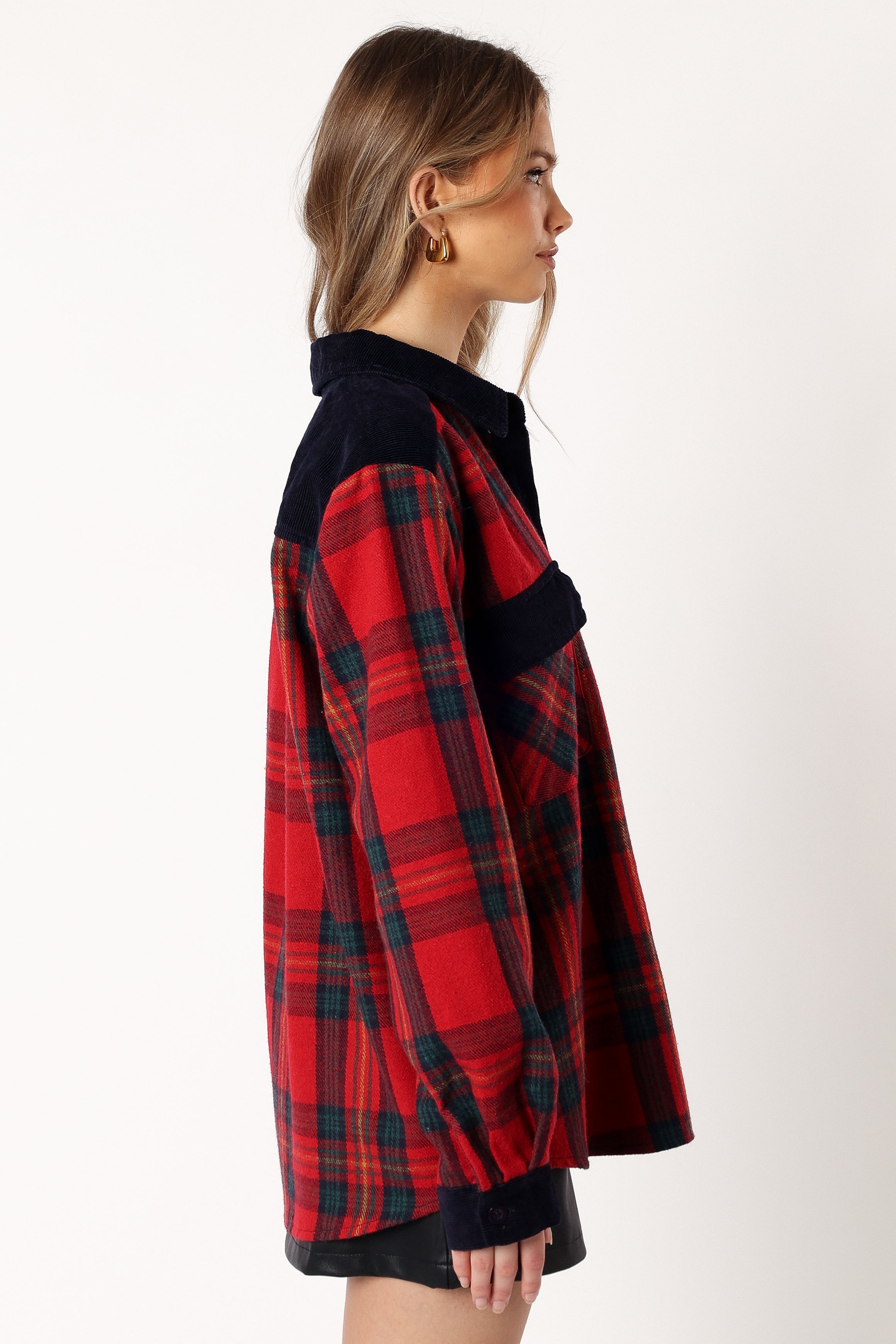OUTERWEAR @Lucille Plaid Shacket - Red/Navy