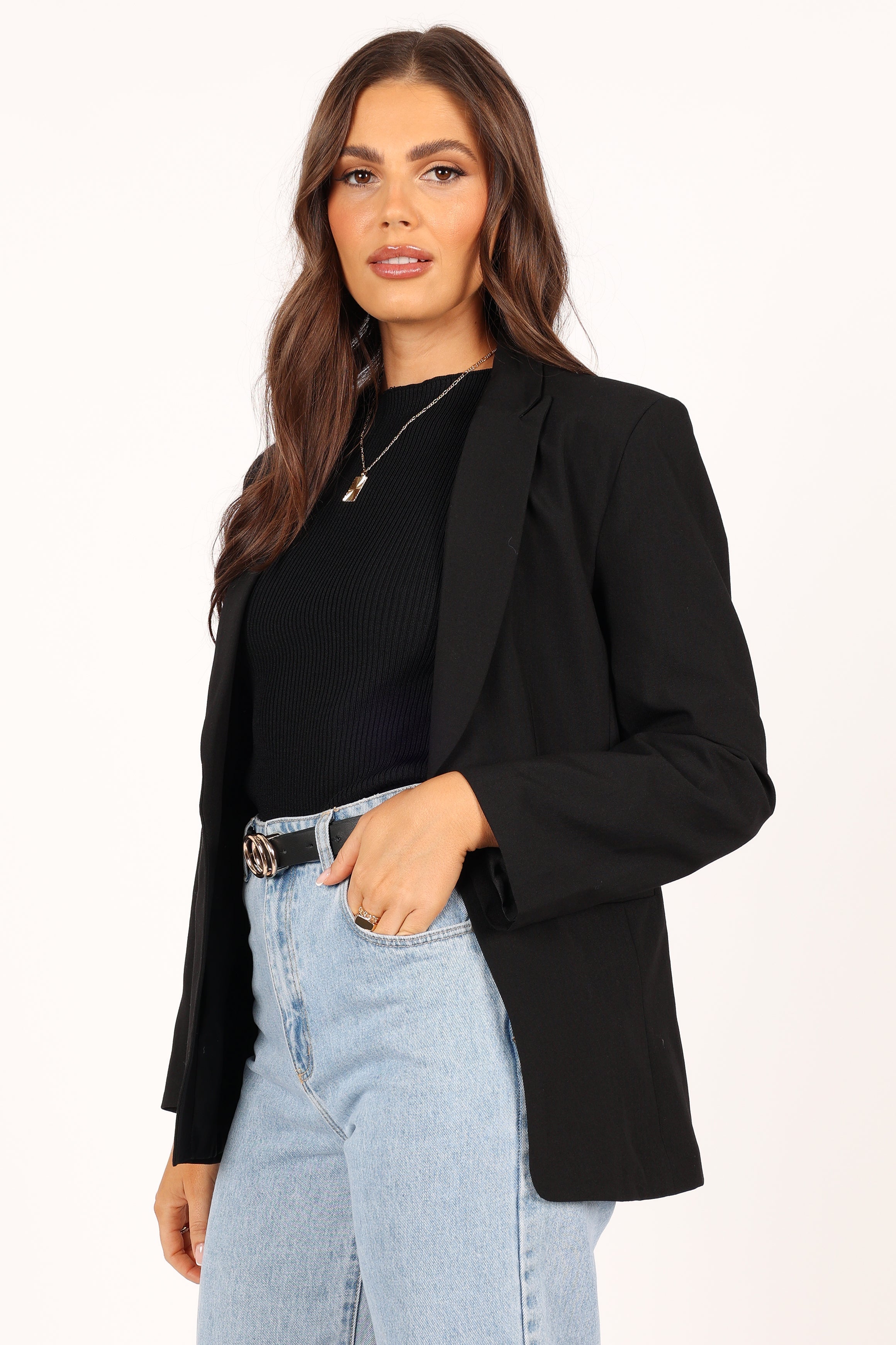 Outerwear @Luna Open Front Blazer - Black