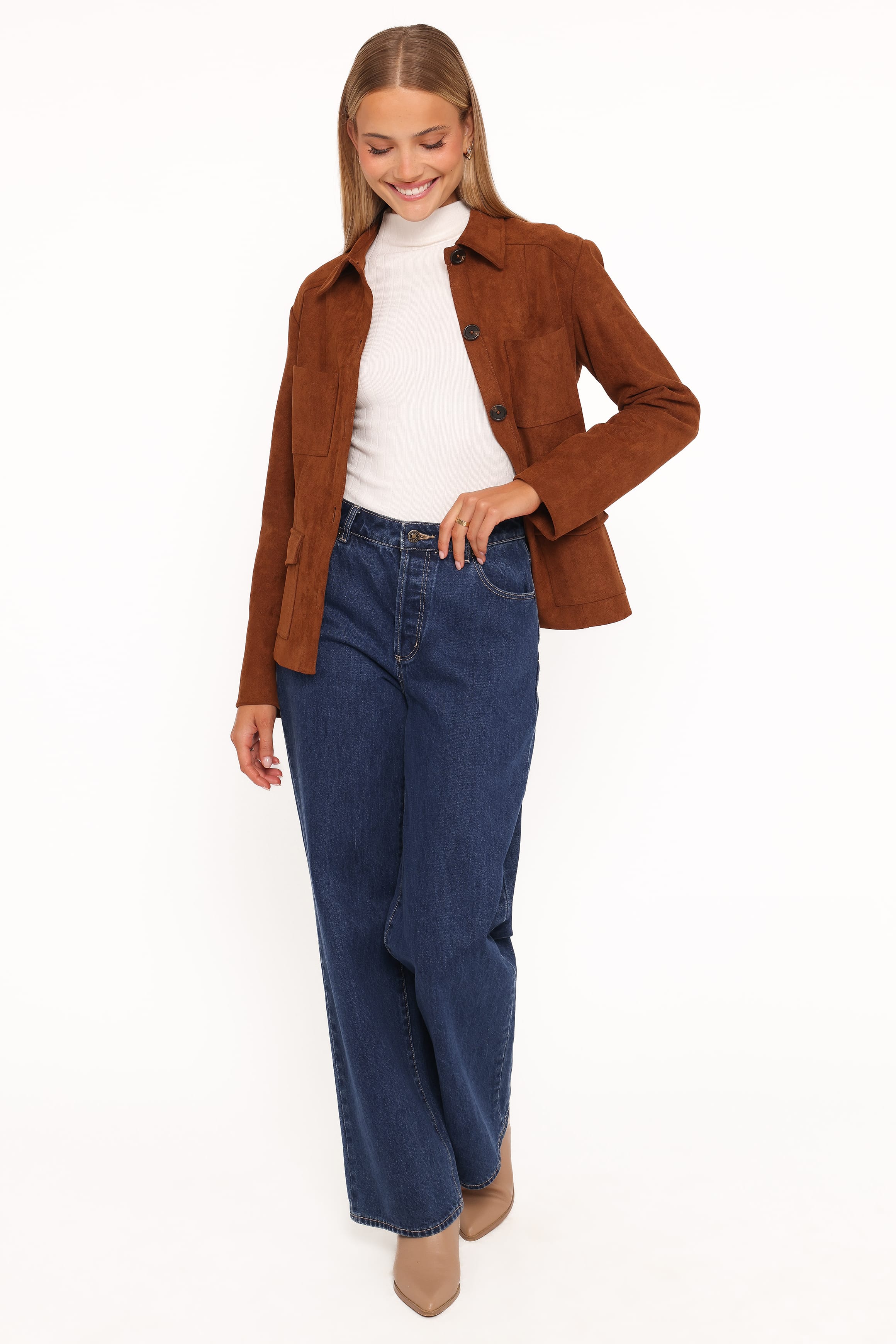 OUTERWEAR Mahlee Faux Suede Shacket - Copper Tan