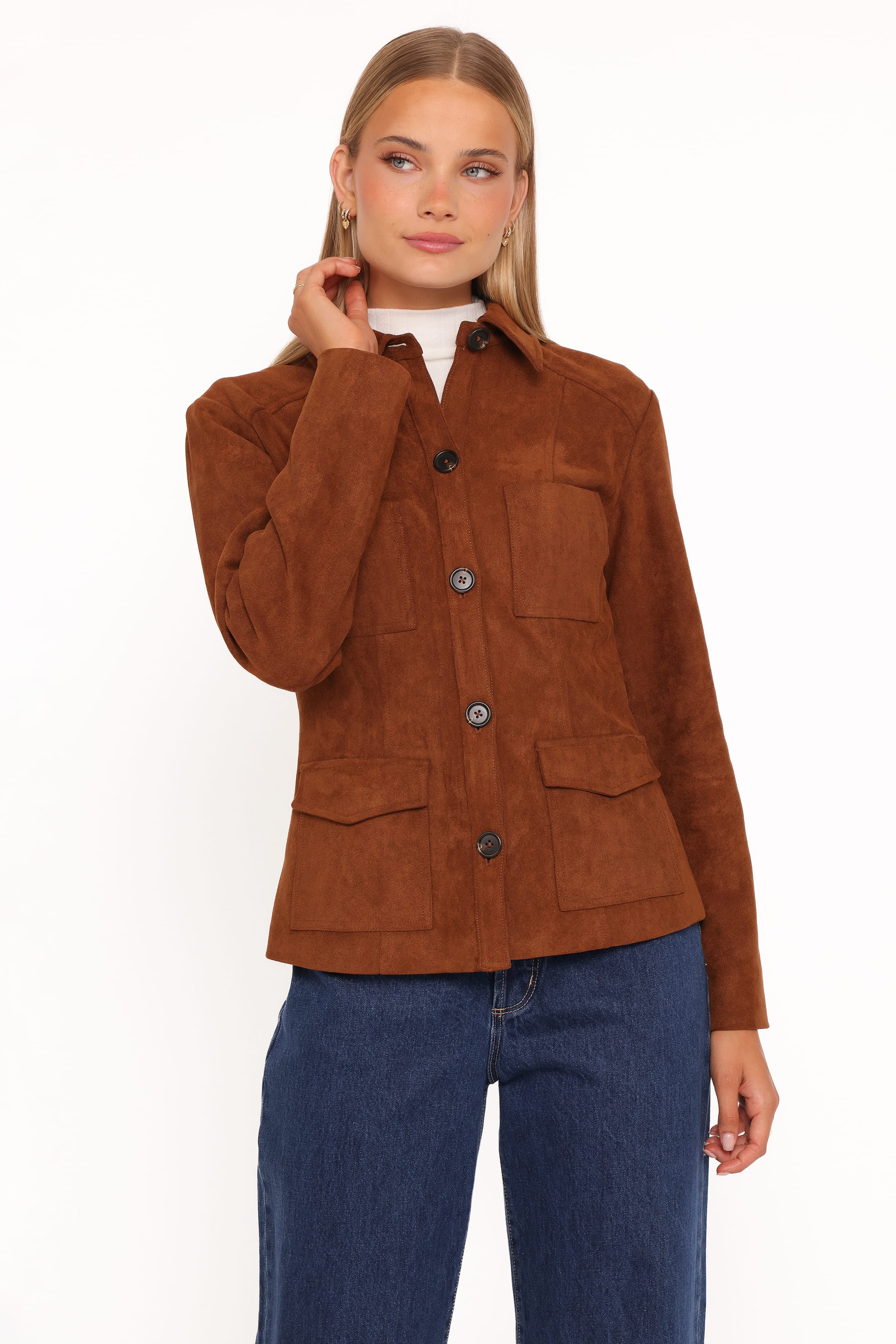 OUTERWEAR Mahlee Faux Suede Shacket - Copper Tan