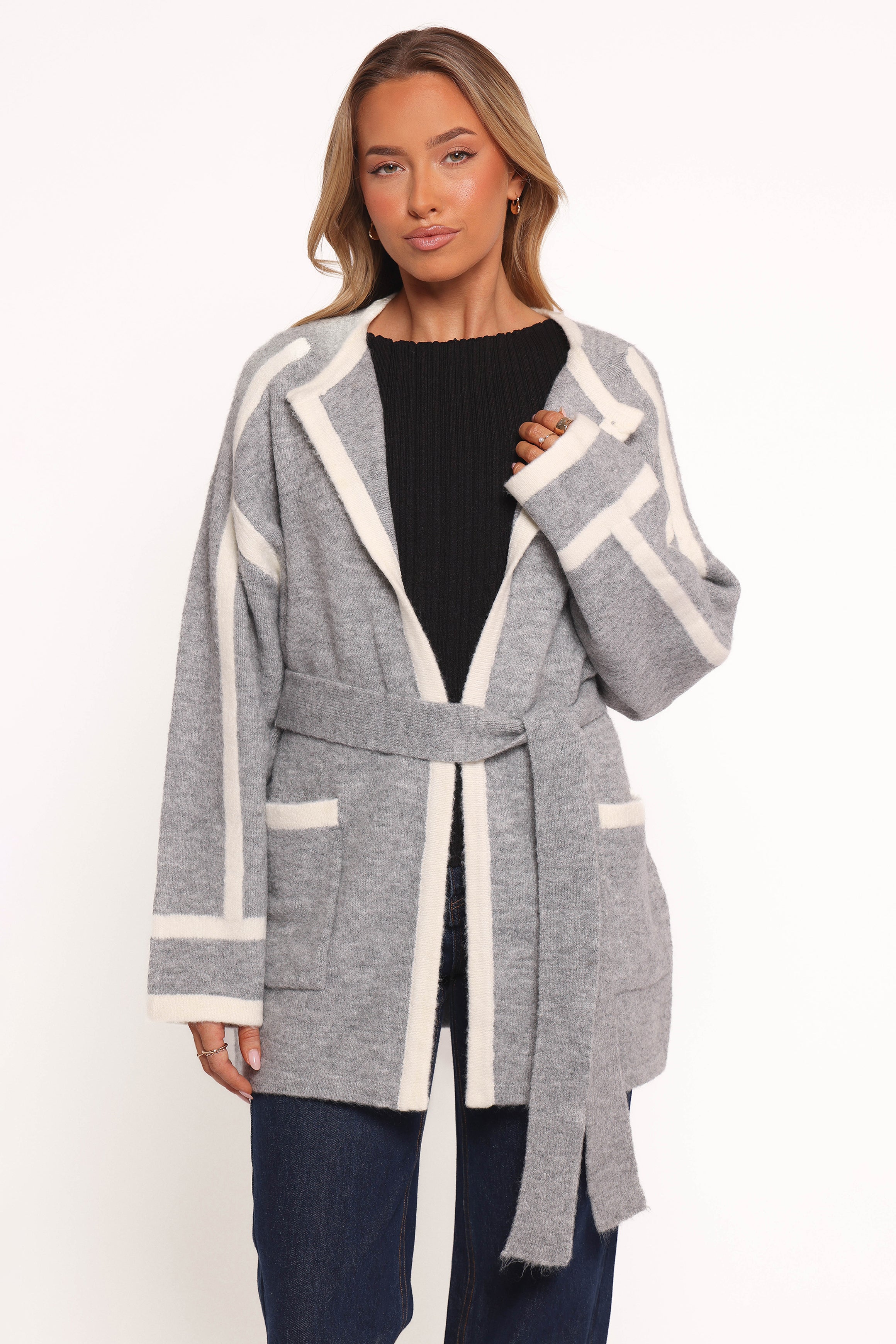 OUTERWEAR Maloney Tie Front Coatigan - Grey