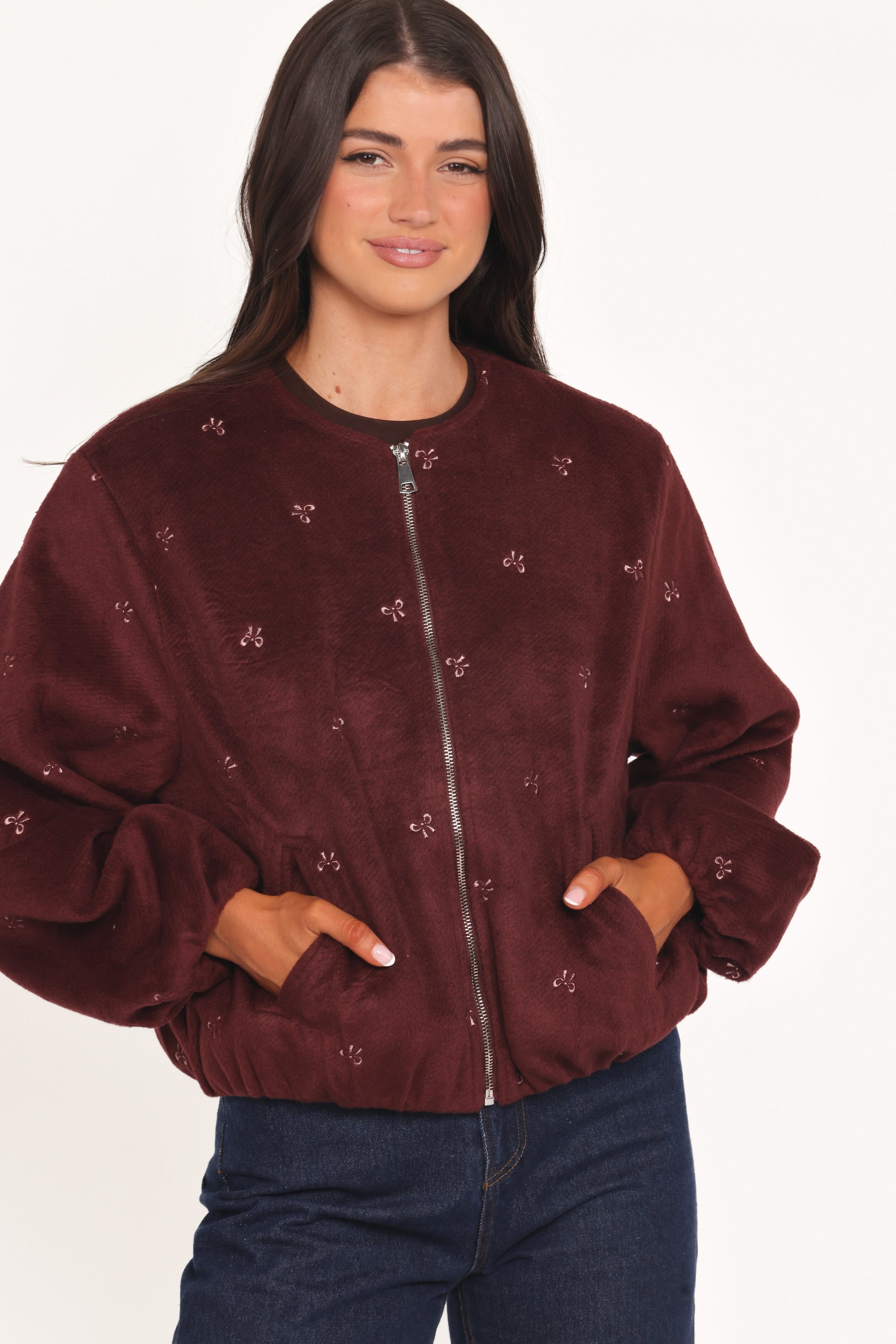 OUTERWEAR Marla Cropped Bomber - Cherry