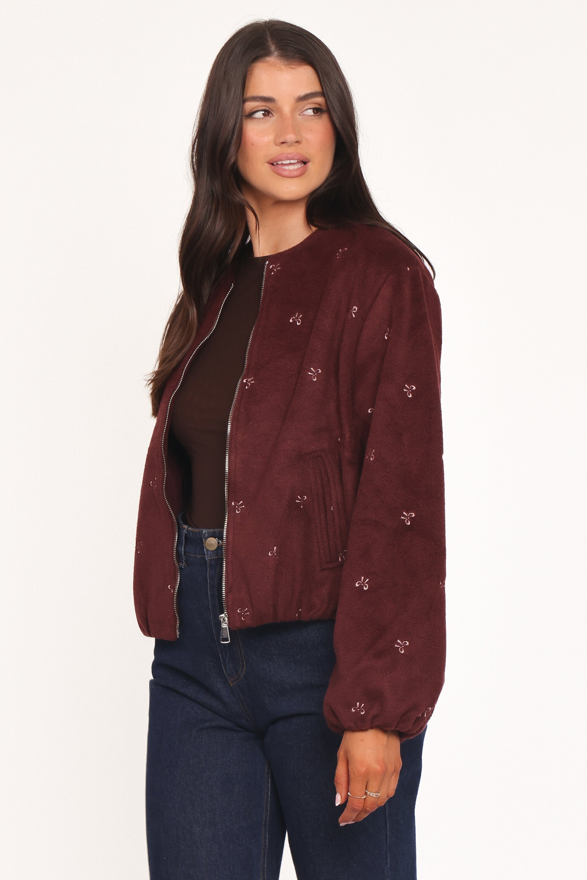 OUTERWEAR Marla Cropped Bomber - Cherry