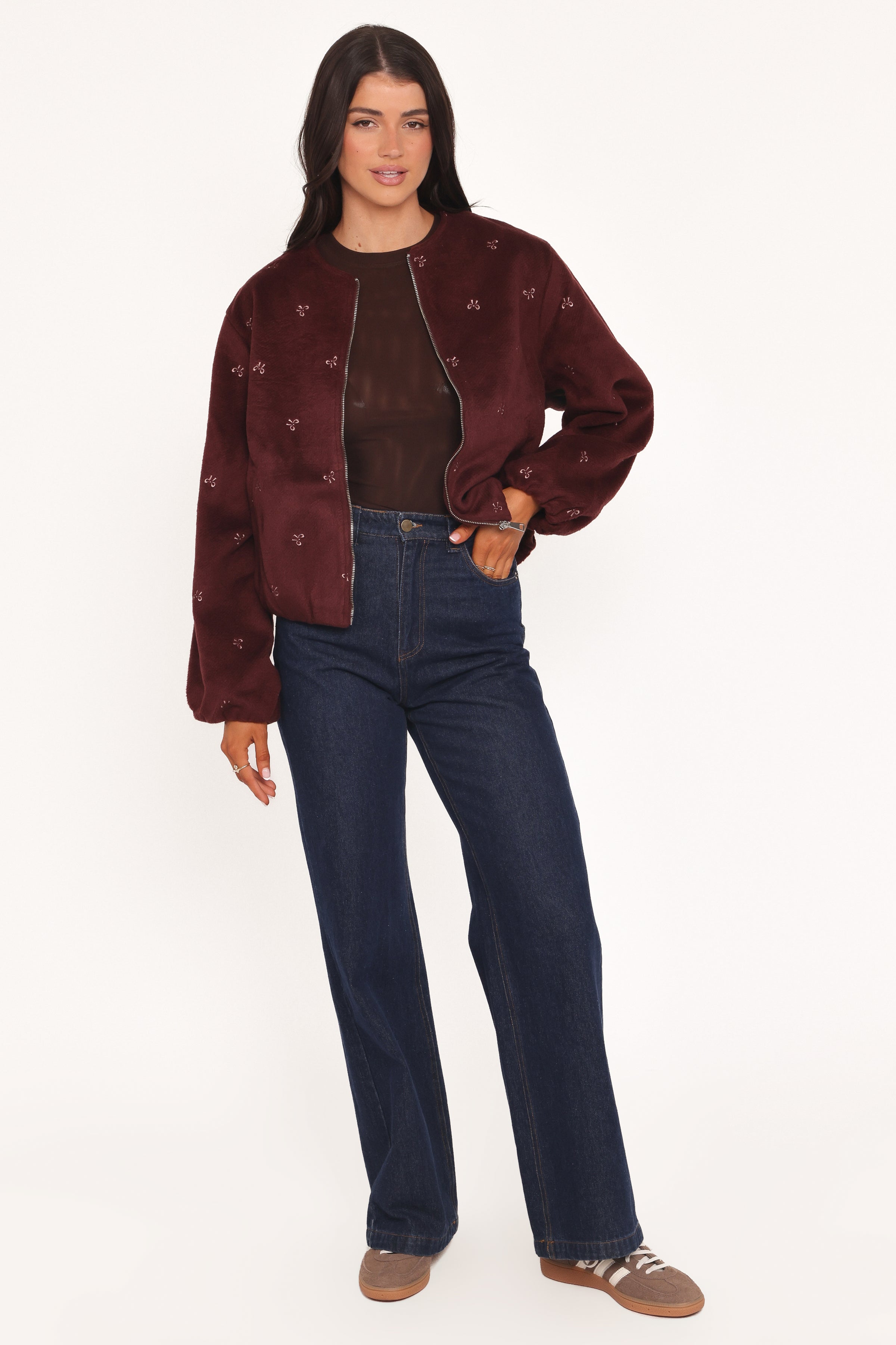 OUTERWEAR Marla Cropped Bomber - Cherry