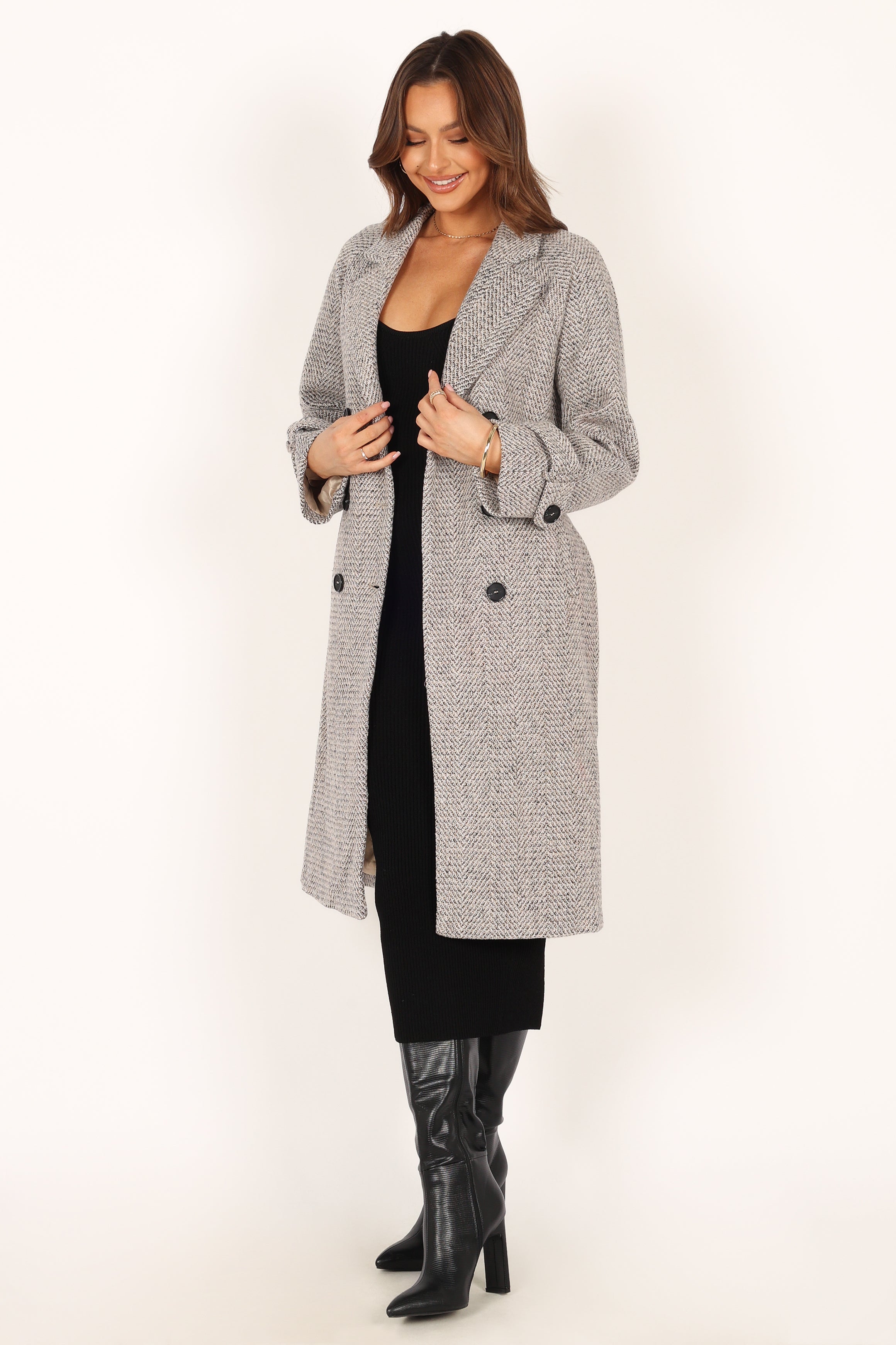 Outerwear @Matilda Tweed Coat - Grey