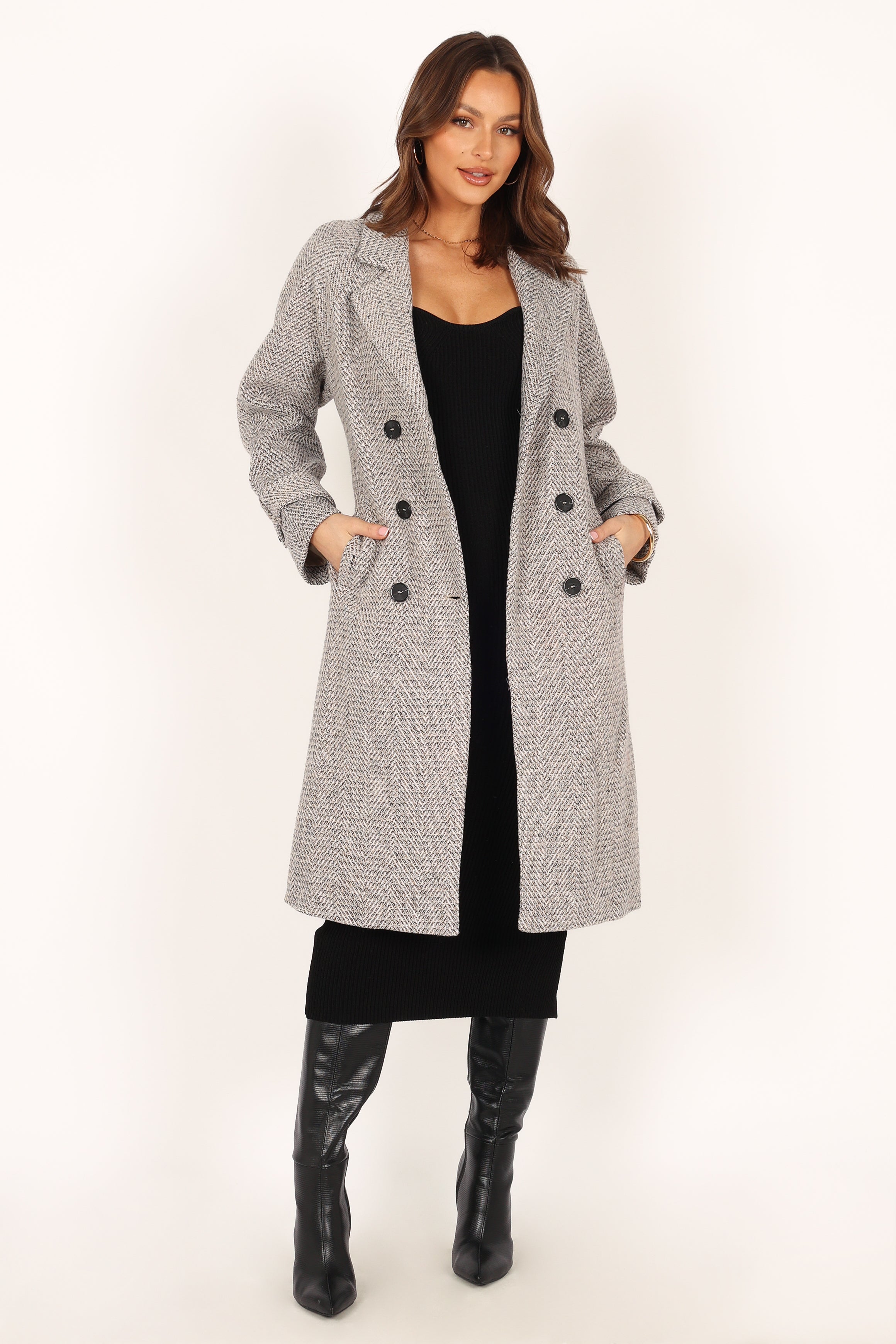 Outerwear @Matilda Tweed Coat - Grey