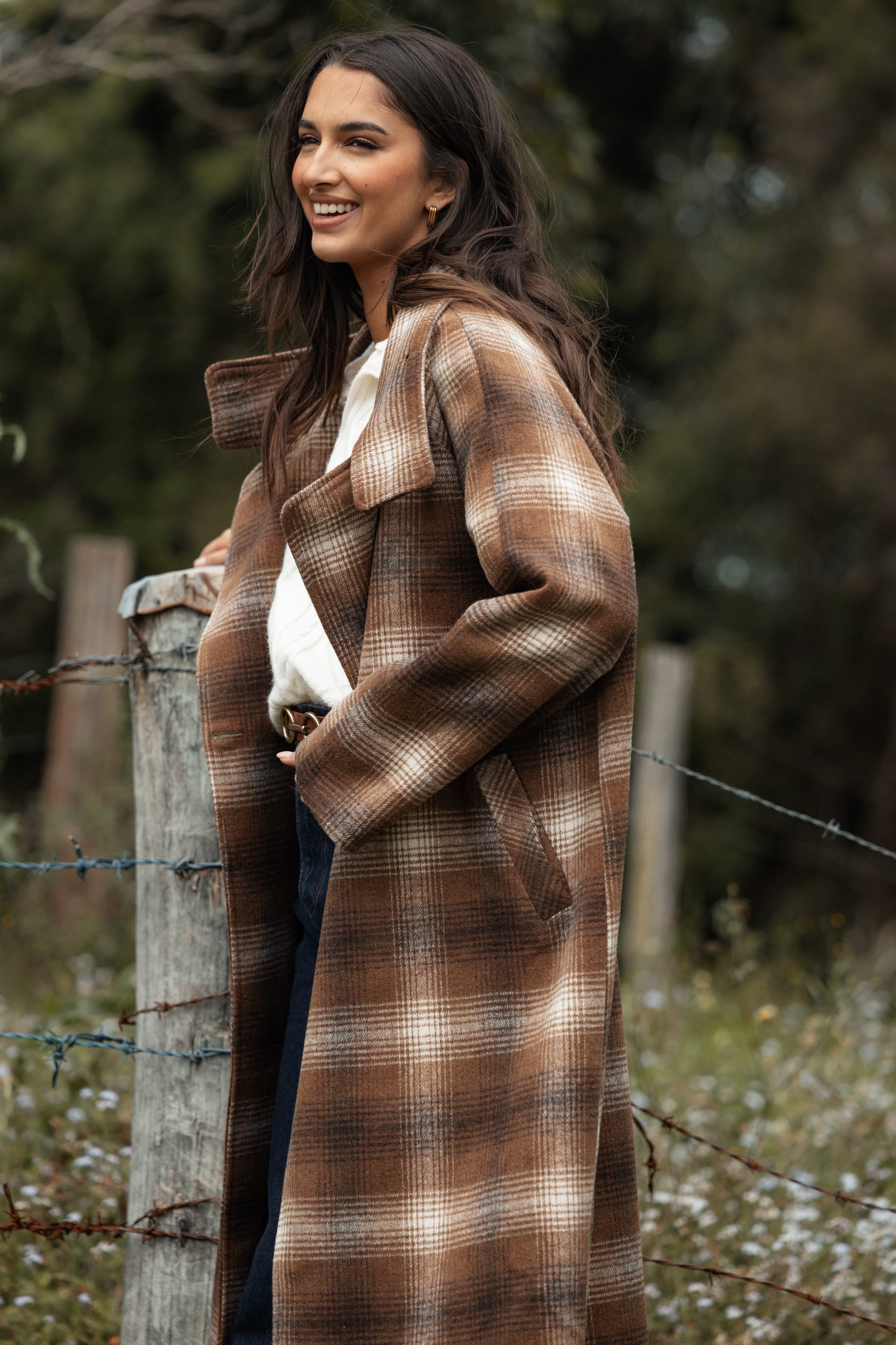 OUTERWEAR Maya Long Coat - Brown Check