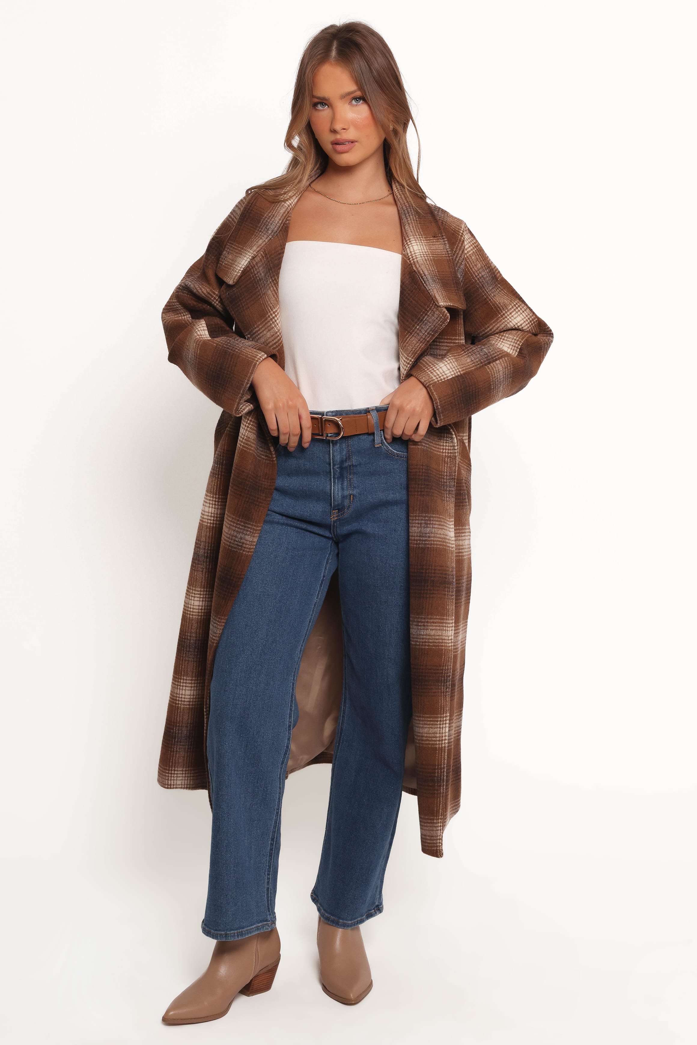 OUTERWEAR Maya Long Coat - Brown Check
