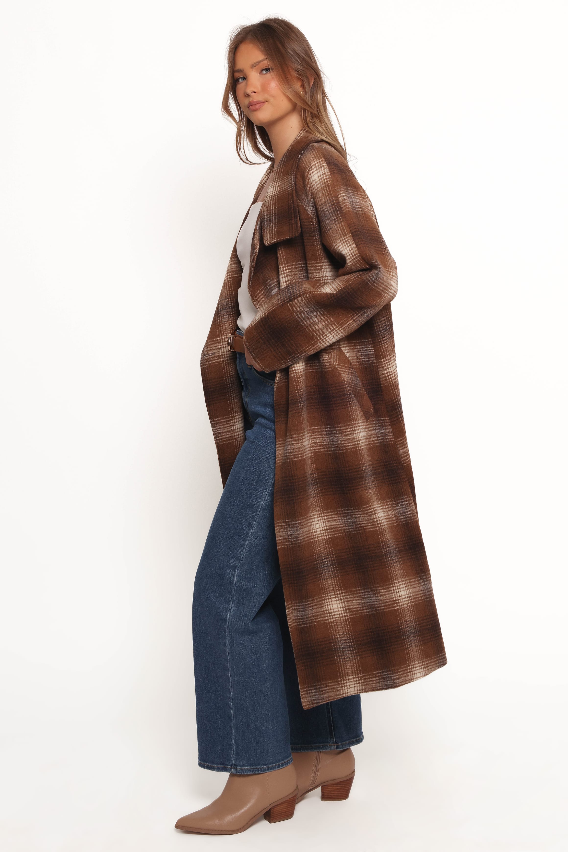 OUTERWEAR Maya Long Coat - Brown Check