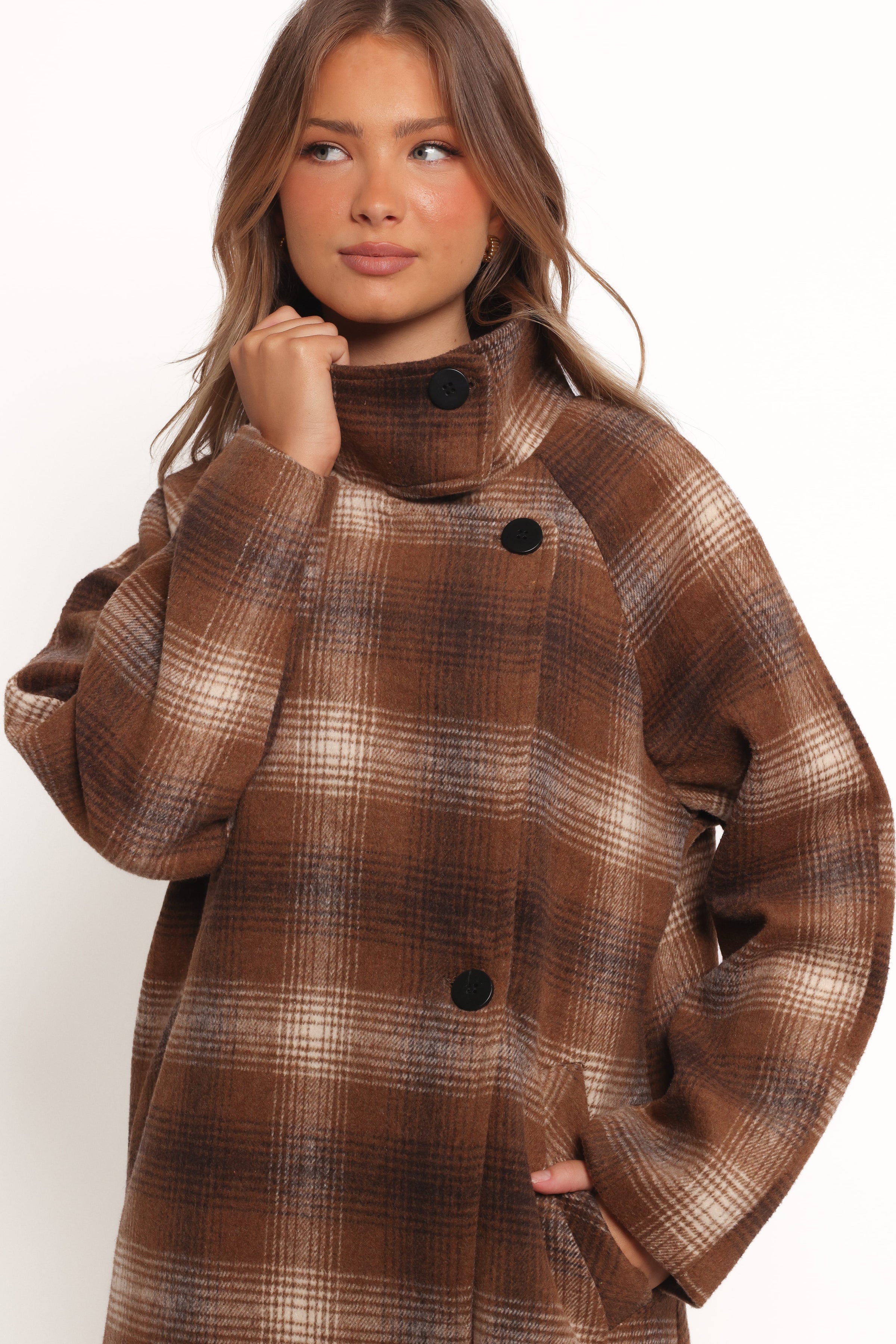 OUTERWEAR Maya Long Coat - Brown Check