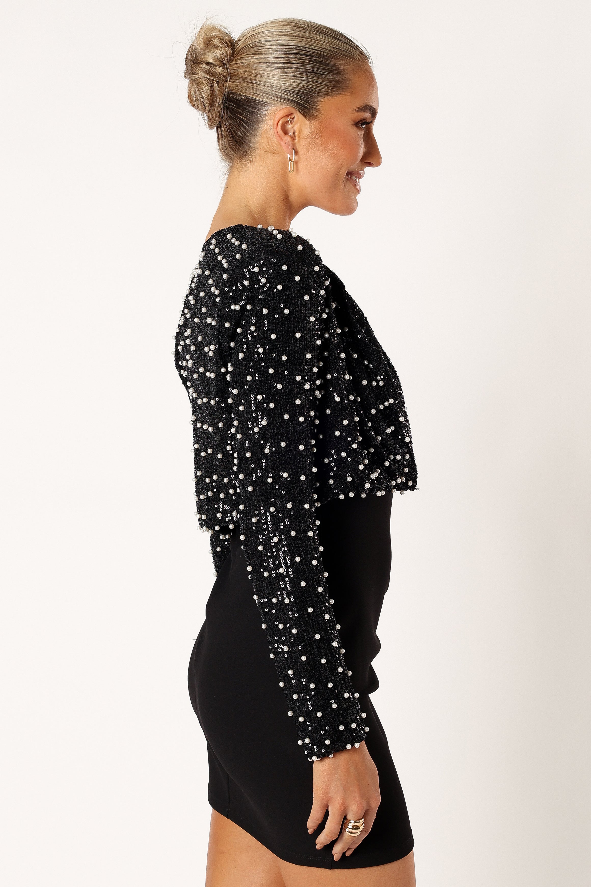 OUTERWEAR Monica All Over Pearl Crop Jacket - Black