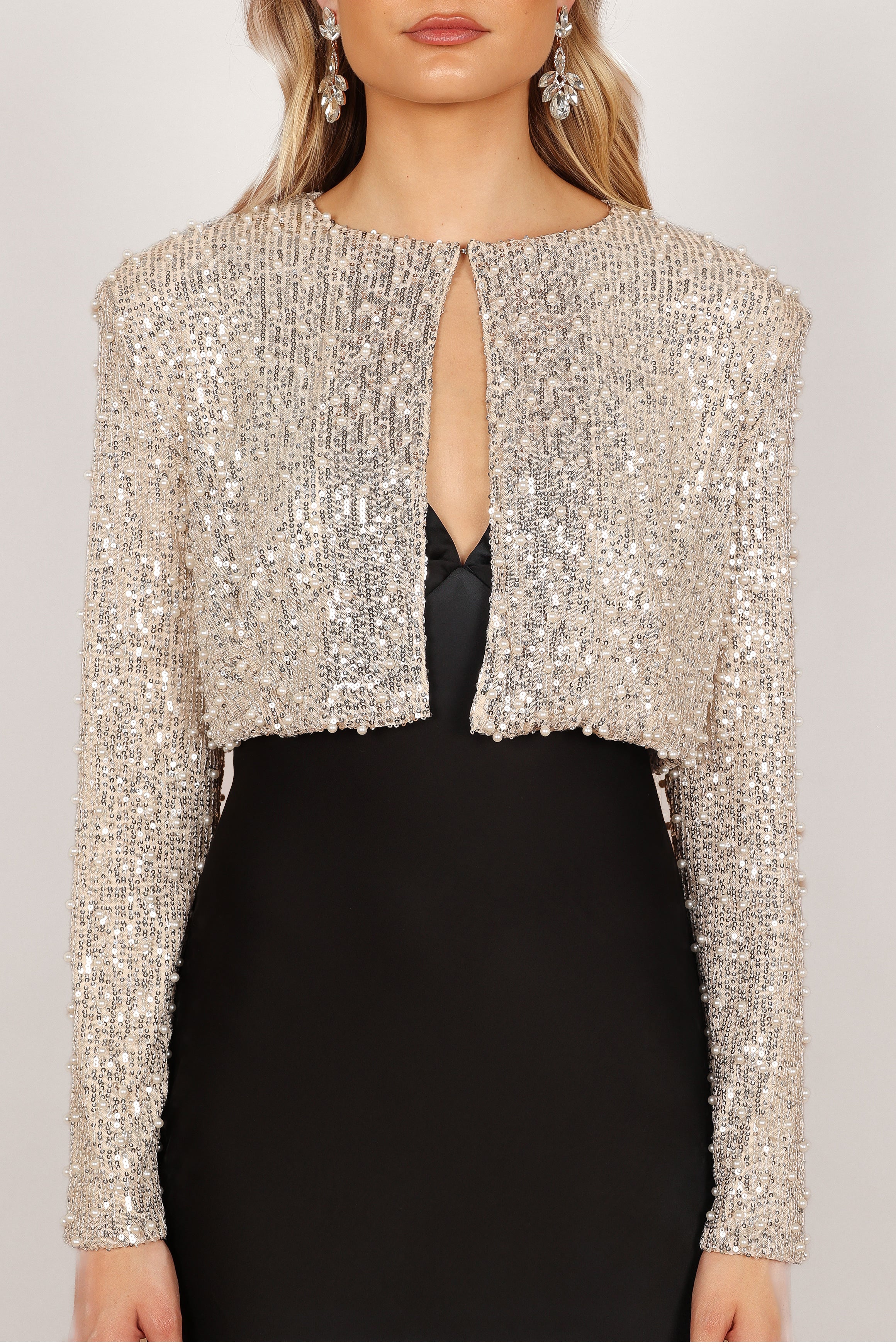 Outerwear Monica Allover Pearl Crop Jacket - Nude