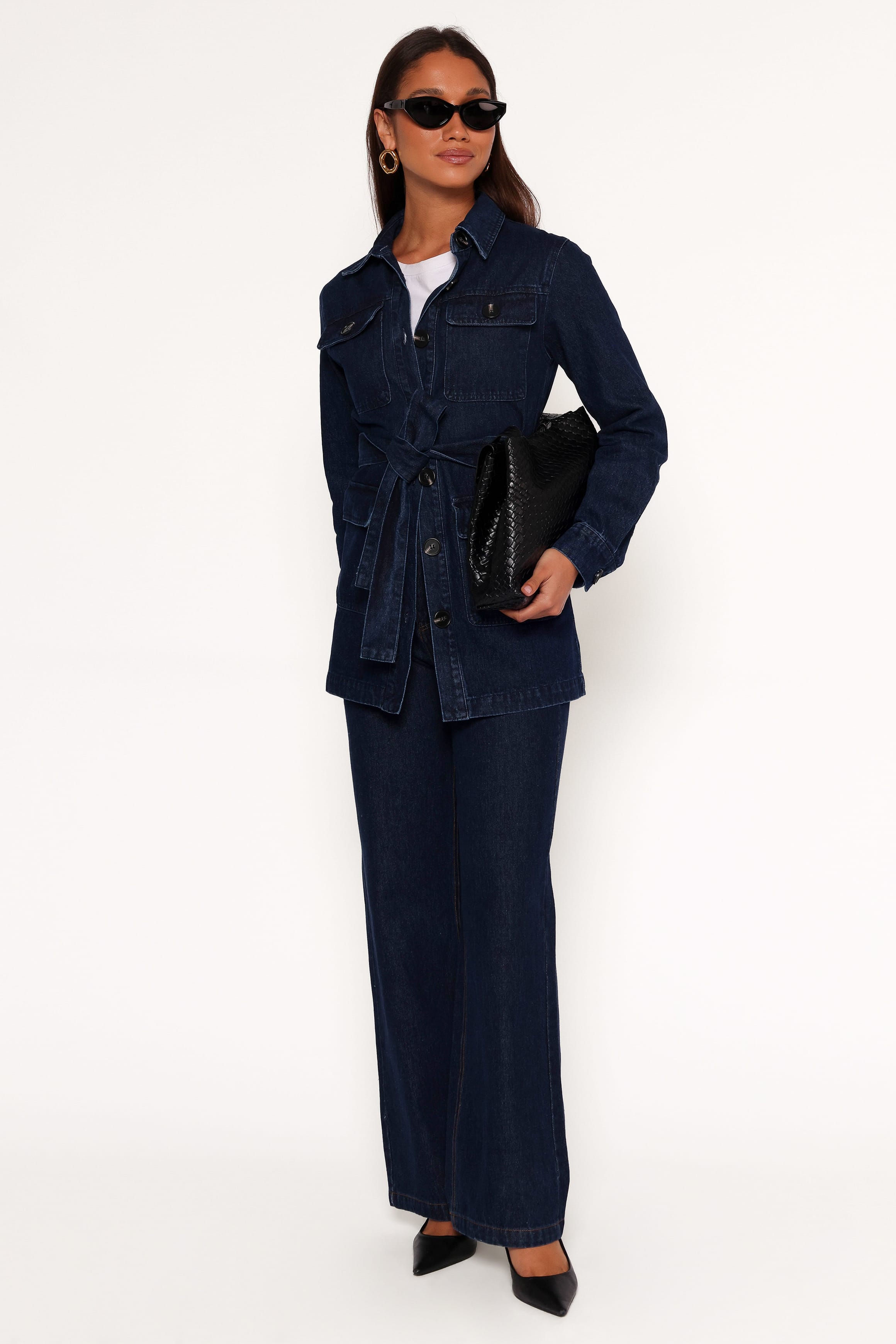 OUTERWEAR Nadine Tie Waist Button Front Jacket - Denim