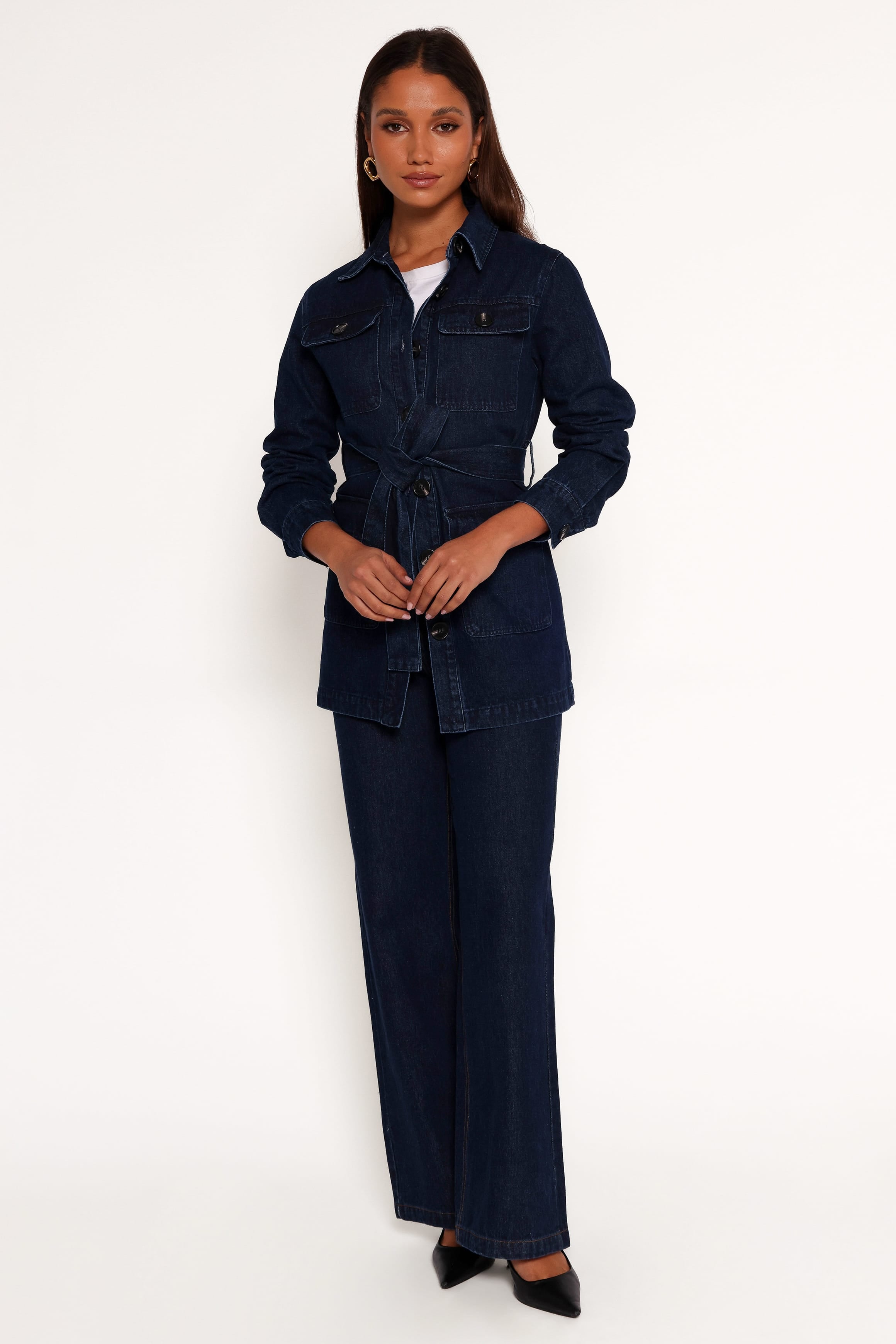 OUTERWEAR Nadine Tie Waist Button Front Jacket - Denim