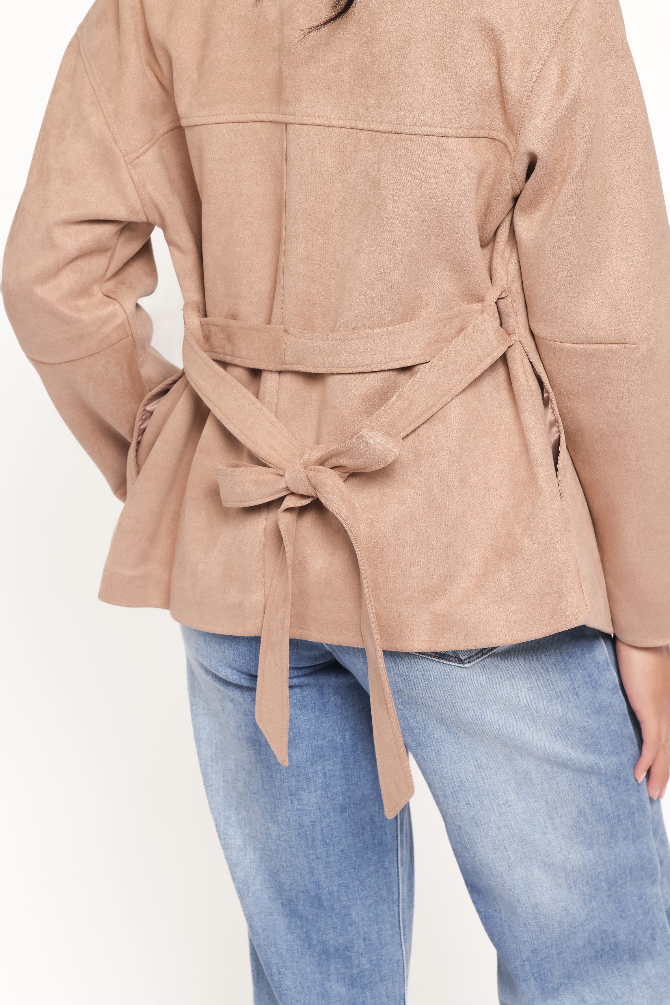 OUTERWEAR Nelly Faux Suede Cropped Trench Coat - Mushroom