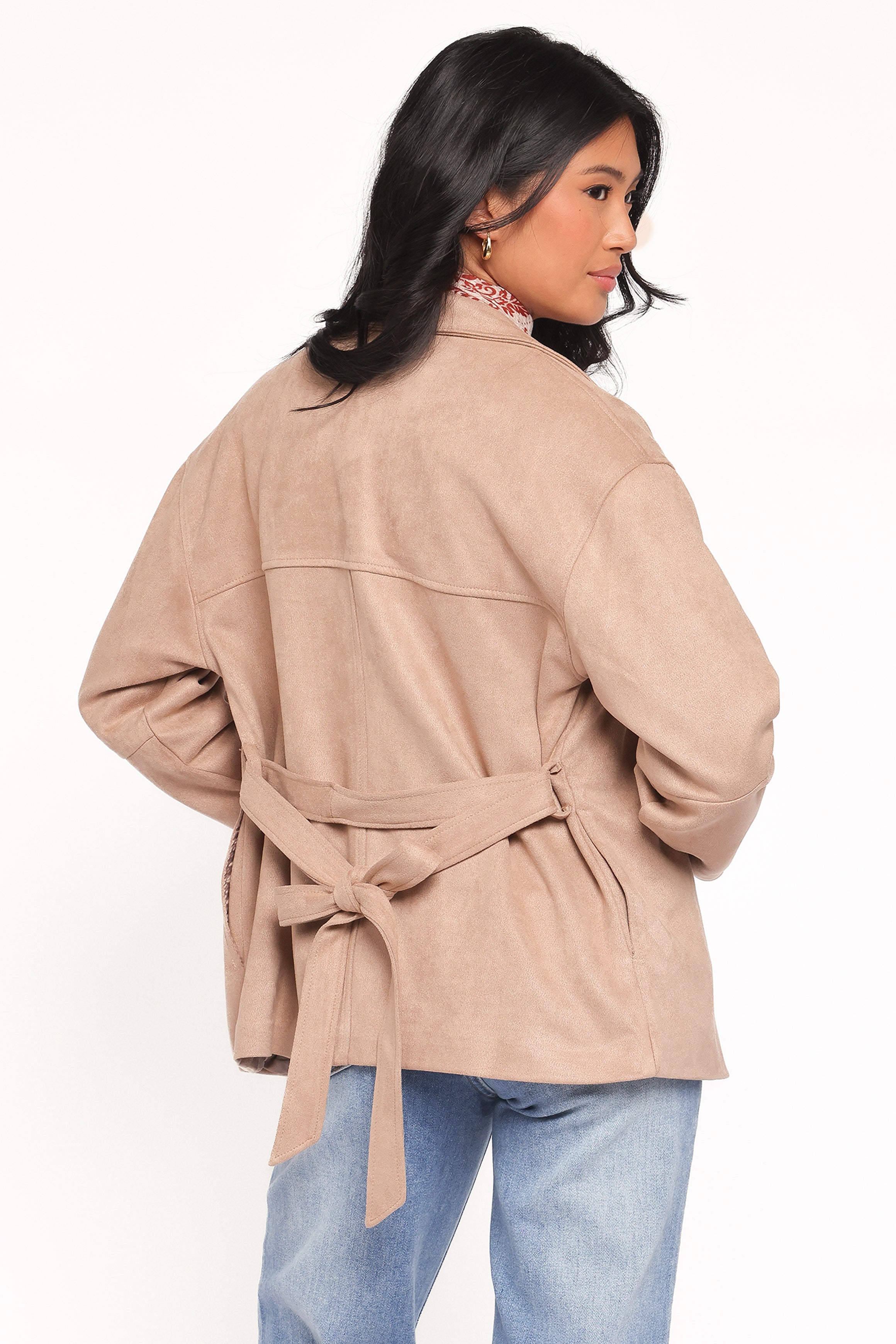 OUTERWEAR Nelly Faux Suede Cropped Trench Coat - Mushroom