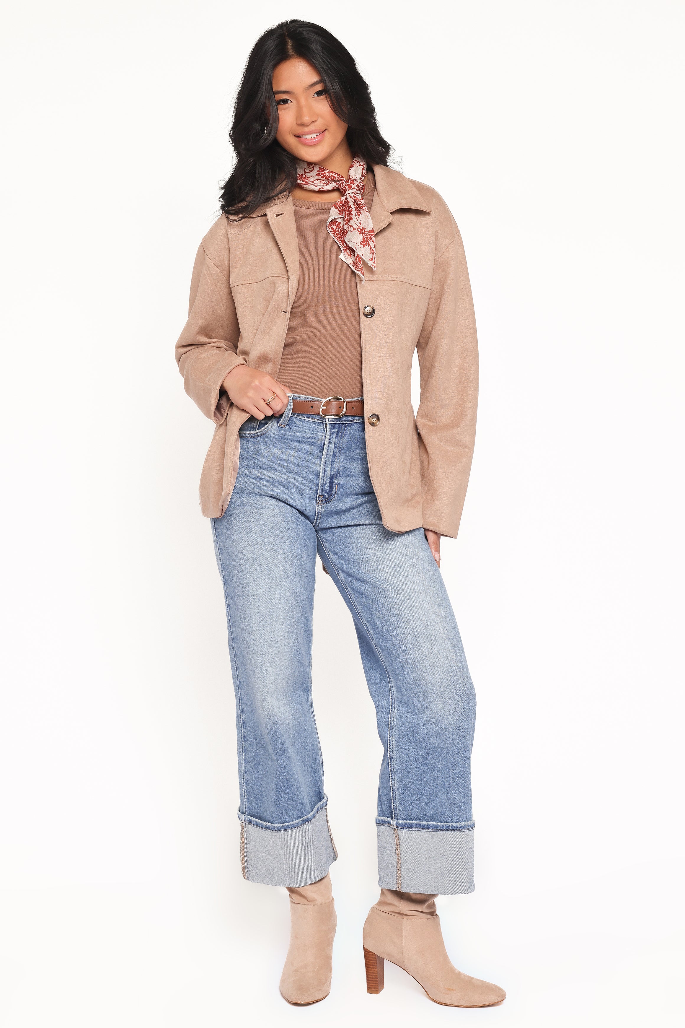 OUTERWEAR Nelly Faux Suede Cropped Trench Coat - Mushroom