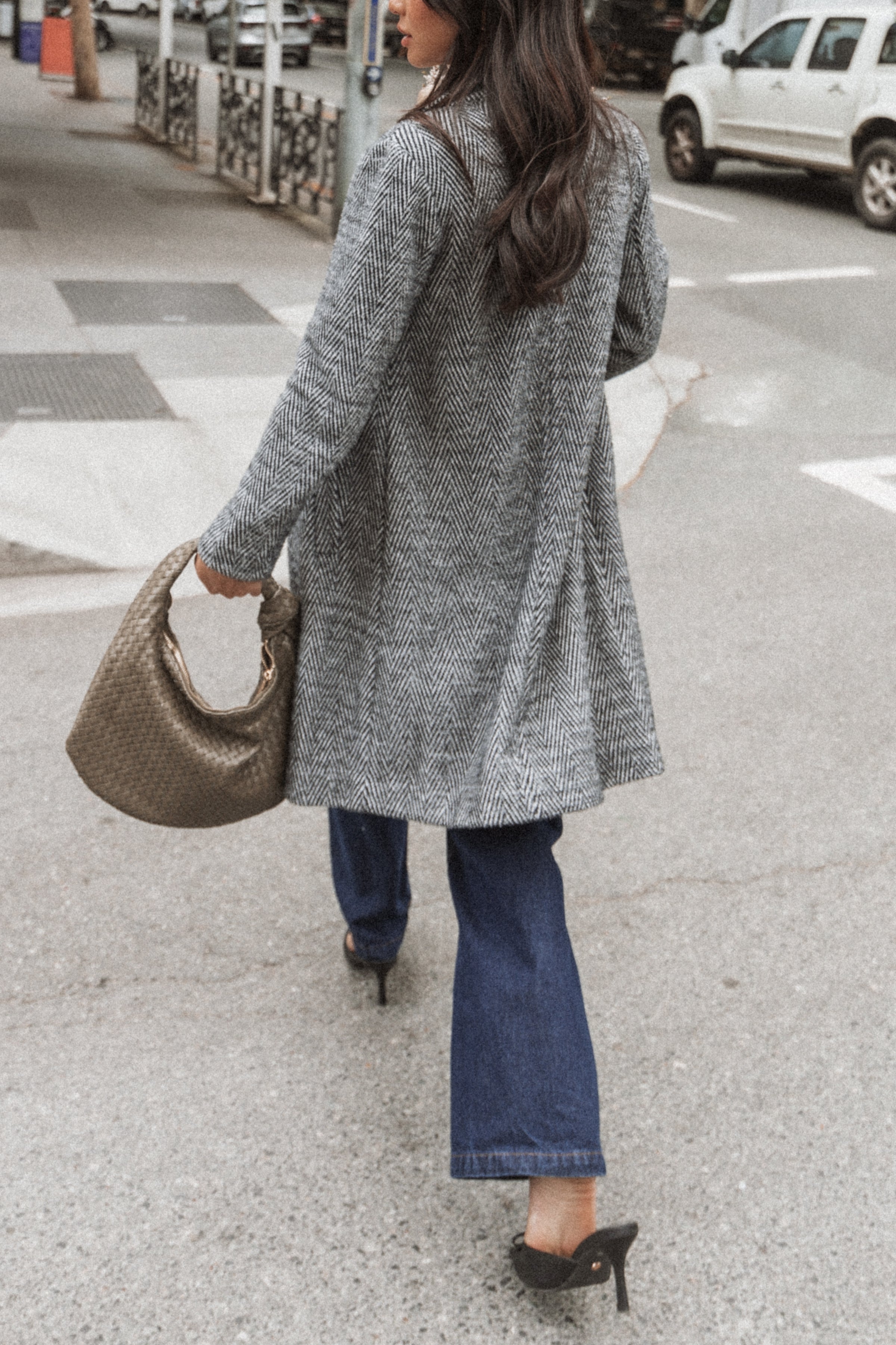 OUTERWEAR Nicoletta Single Button Herringbone Coat - Black