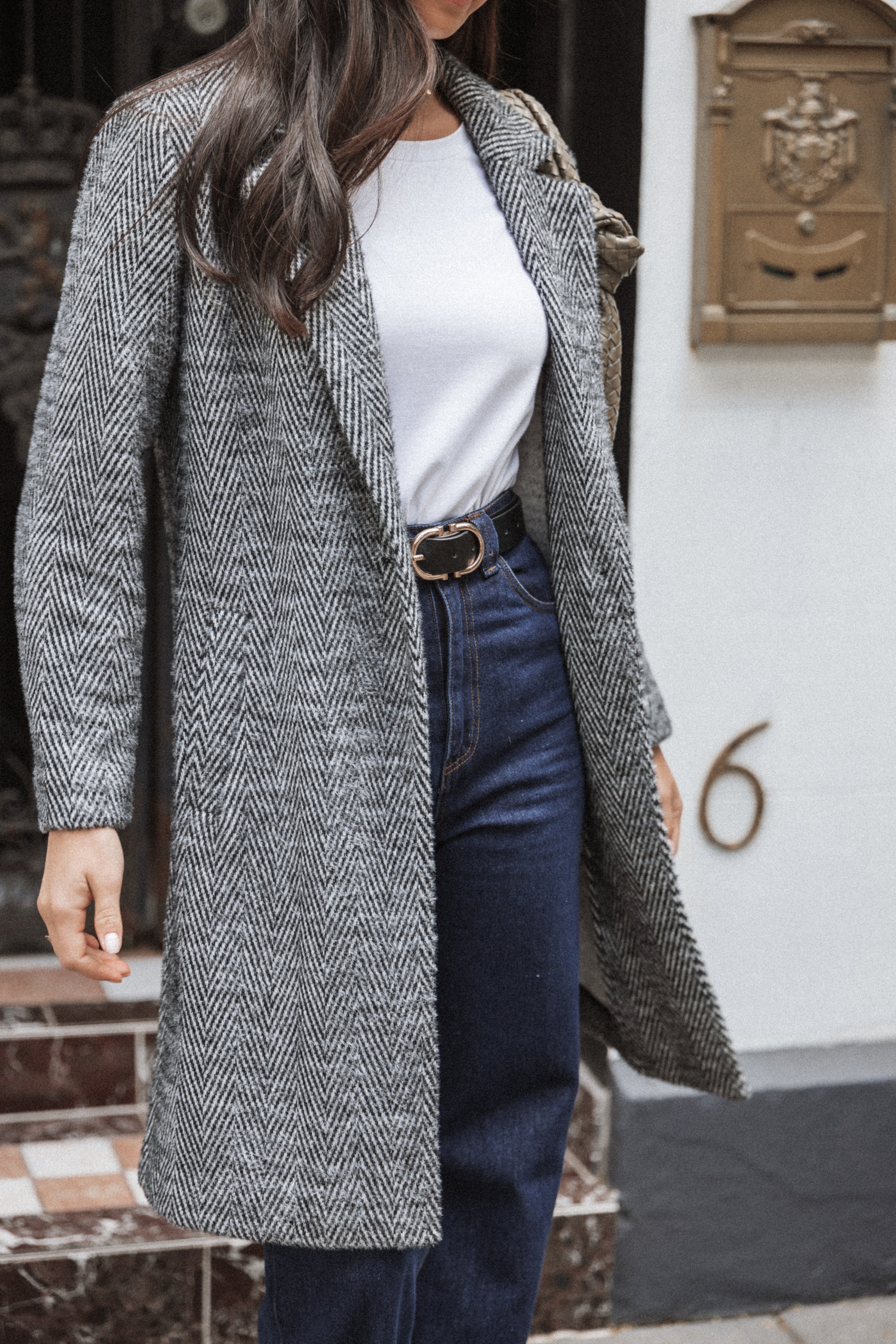 OUTERWEAR Nicoletta Single Button Herringbone Coat - Black