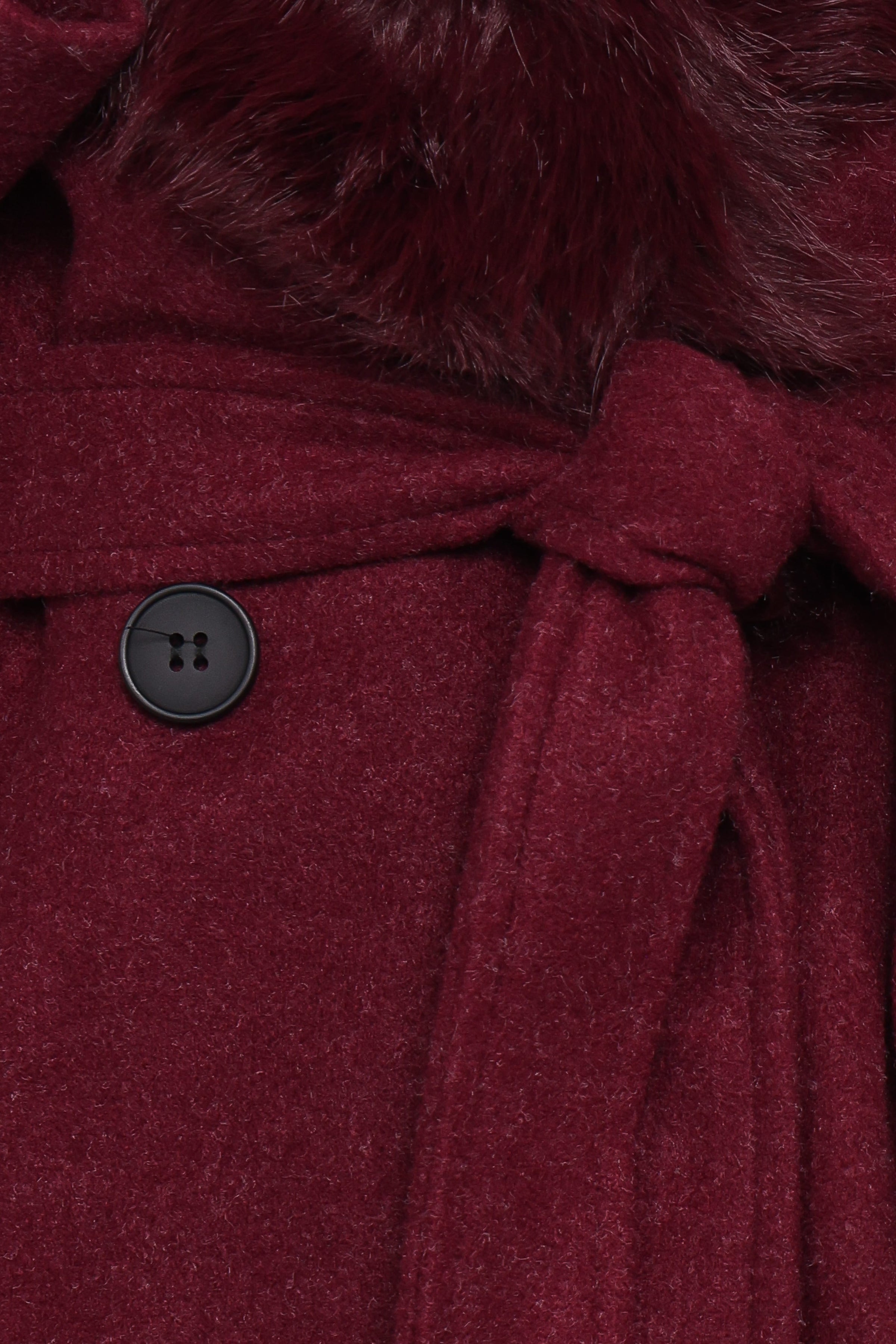 OUTERWEAR Nina Fur Collar Tie Waist Coat - Burgundy