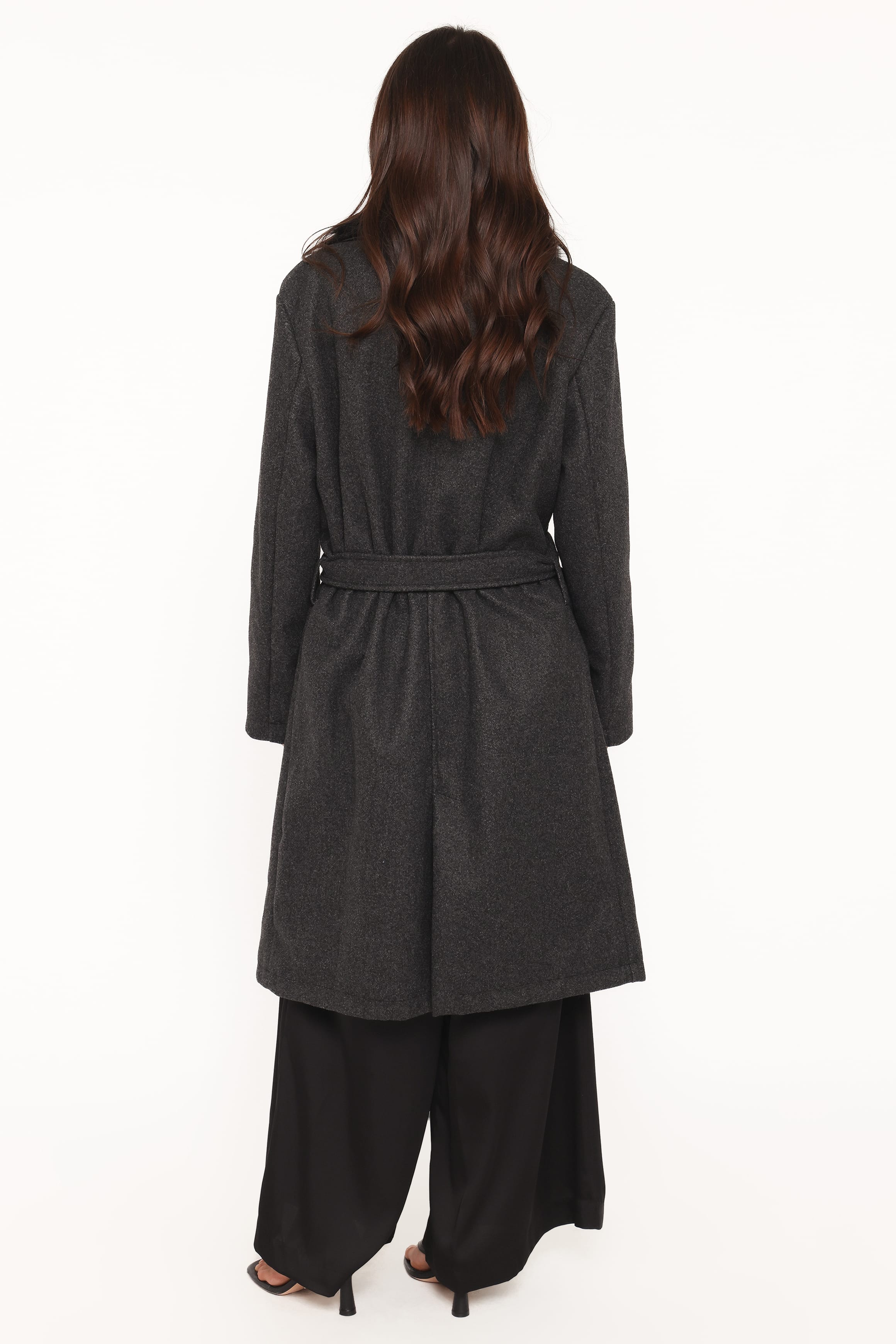 OUTERWEAR Nina Fur Collar Tie Waist Coat - Charcoal