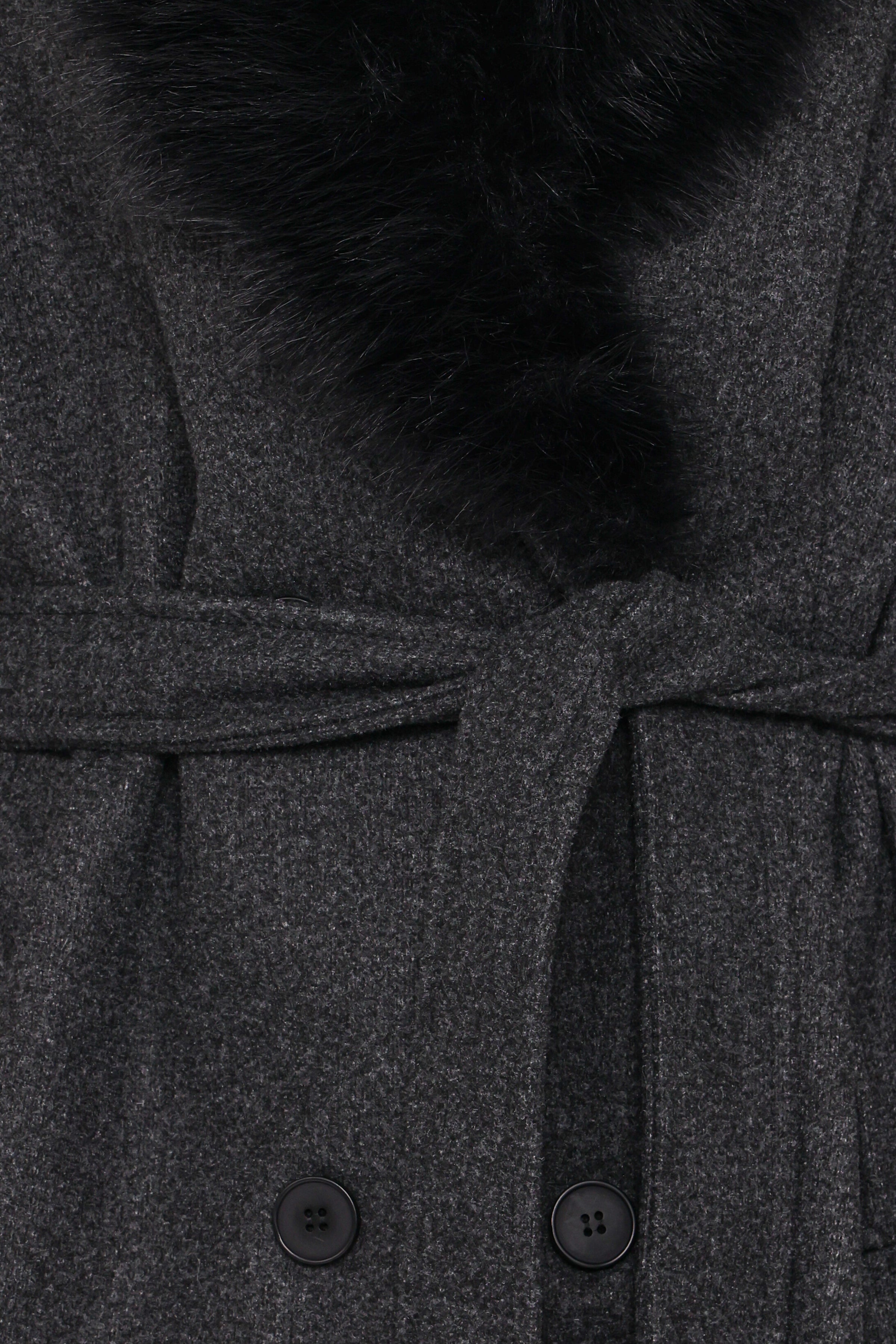 OUTERWEAR Nina Fur Collar Tie Waist Coat - Charcoal