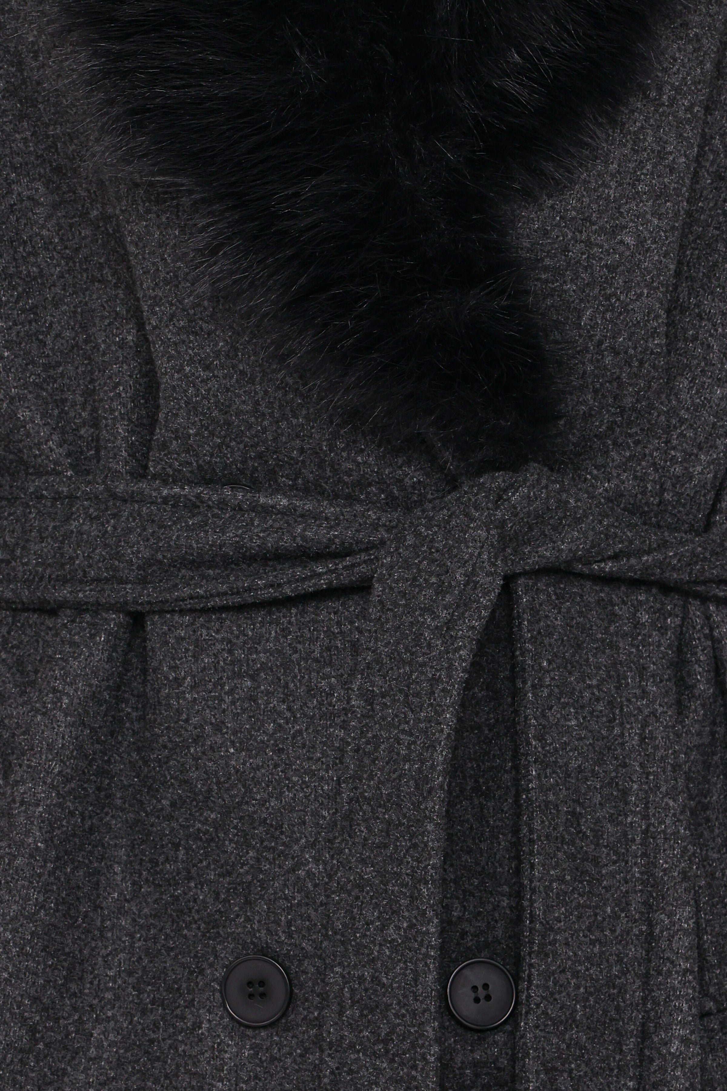 OUTERWEAR Nina Fur Collar Tie Waist Coat - Charcoal