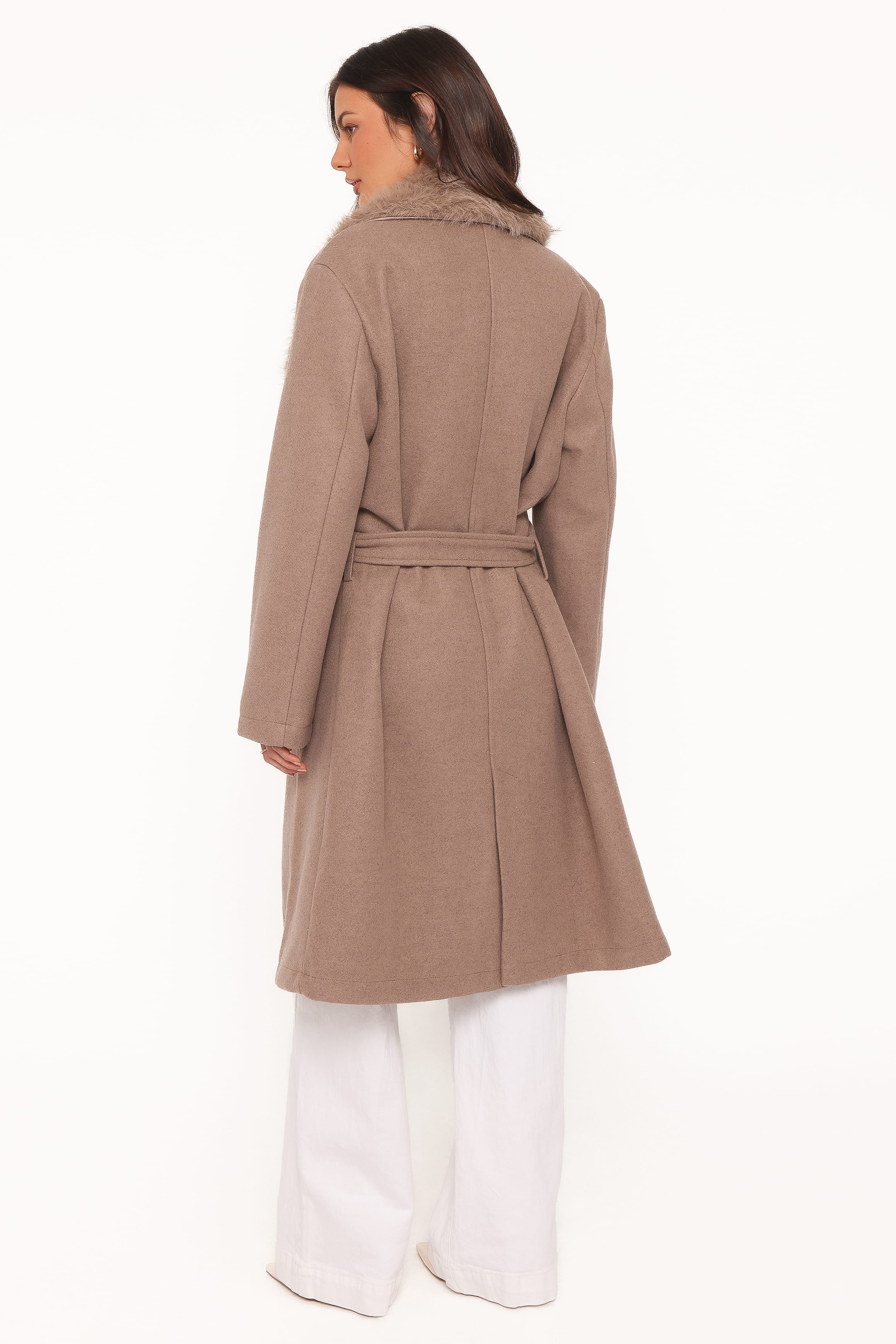 OUTERWEAR Nina Fur Collar Tie Waist Coat - Toffee Brown